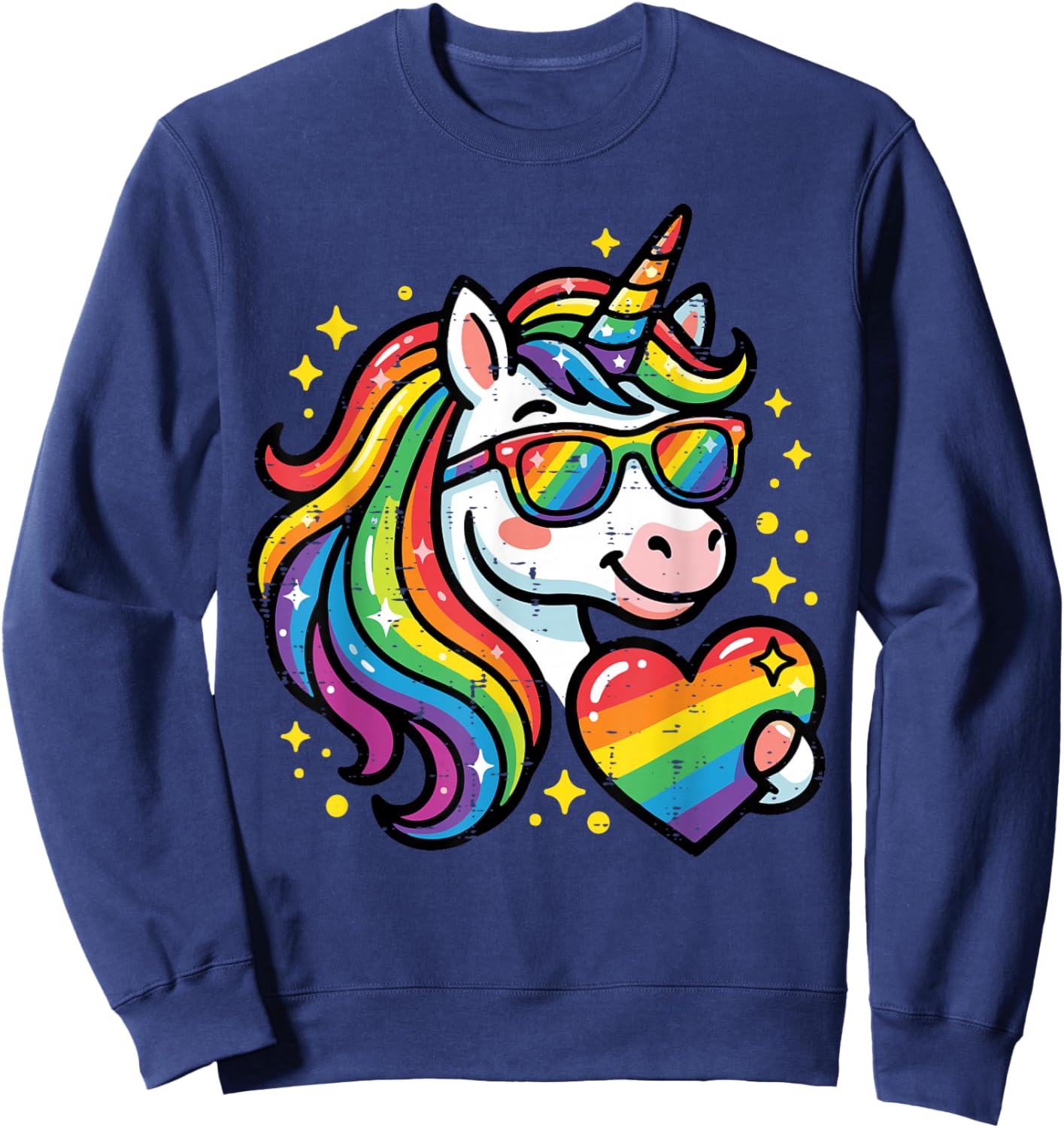 Rainbow Gay Unicorn Heart LGBTQ Pride Ally Girls Kids Women Sweatshirt - Sweatshirt | Navy