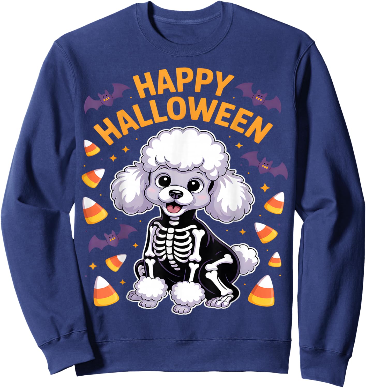 Poodle Skeleton Happy Halloween Sweatshirt - Sweatshirt | Navy