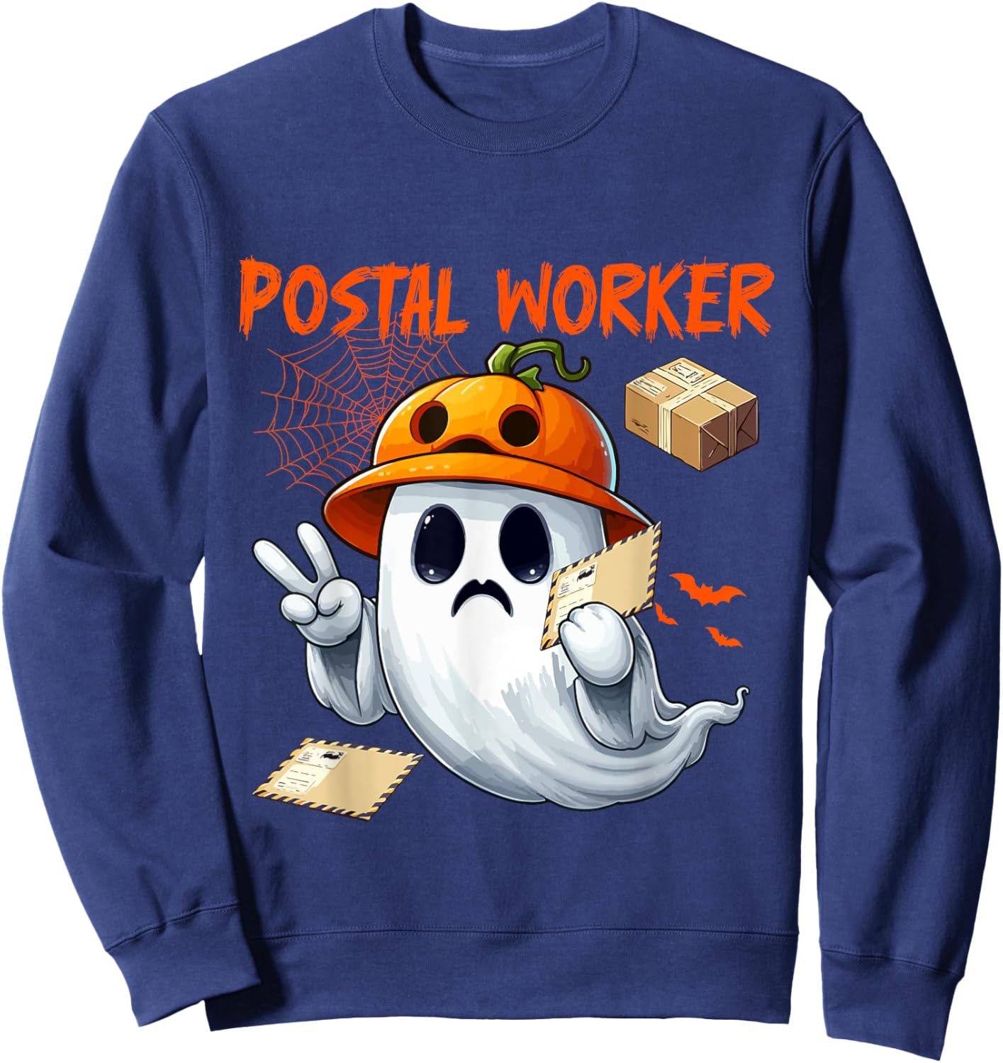 Postal Worker Job Halloween Ghost Boo Pumpkin Matching Team Sweatshirt - Sweatshirt | Navy