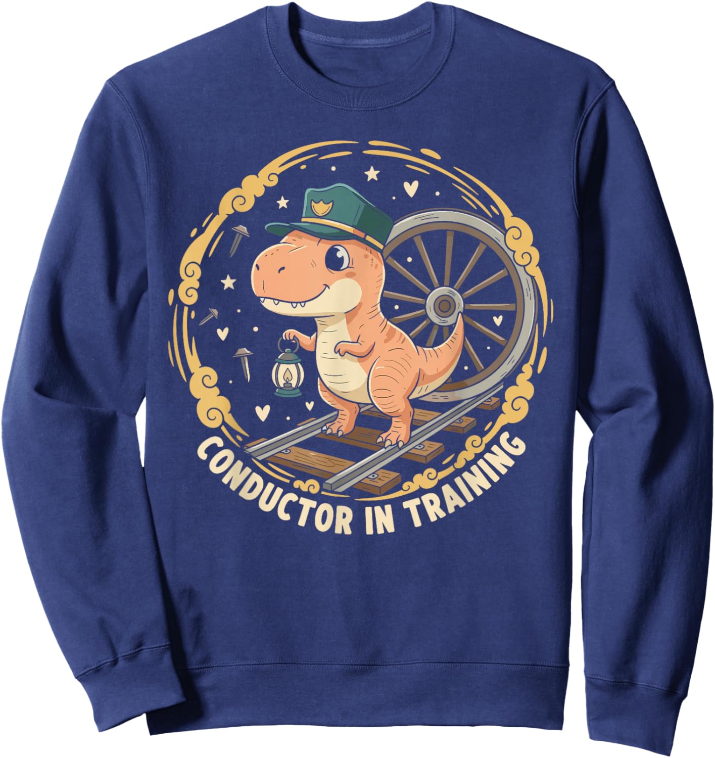 Dinosaur Adorable Conductor Train Transportation Sweatshirt - Sweatshirt | Navy
