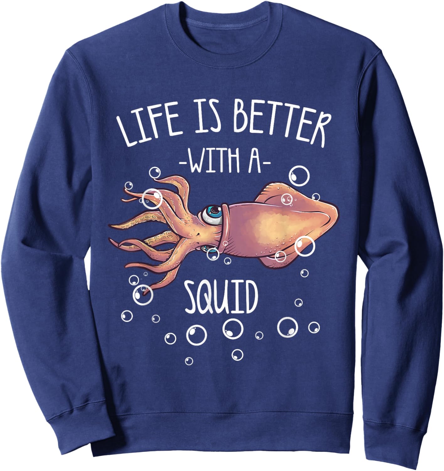 Best Squid Art Women Kids Adult Octopus Lover Squid Sweatshirt - Sweatshirt | Navy