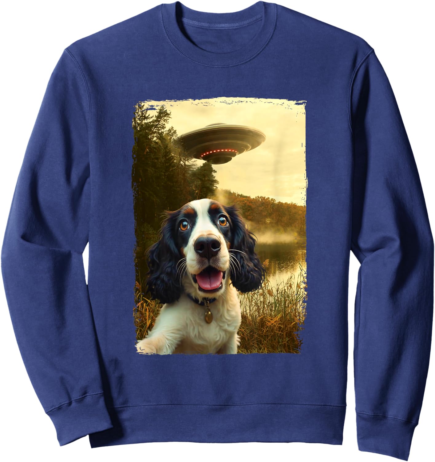 Funny English Cocker Spaniel Dog UFO Encounter Selfie Aliens Sweatshirt - Sweatshirt | Navy