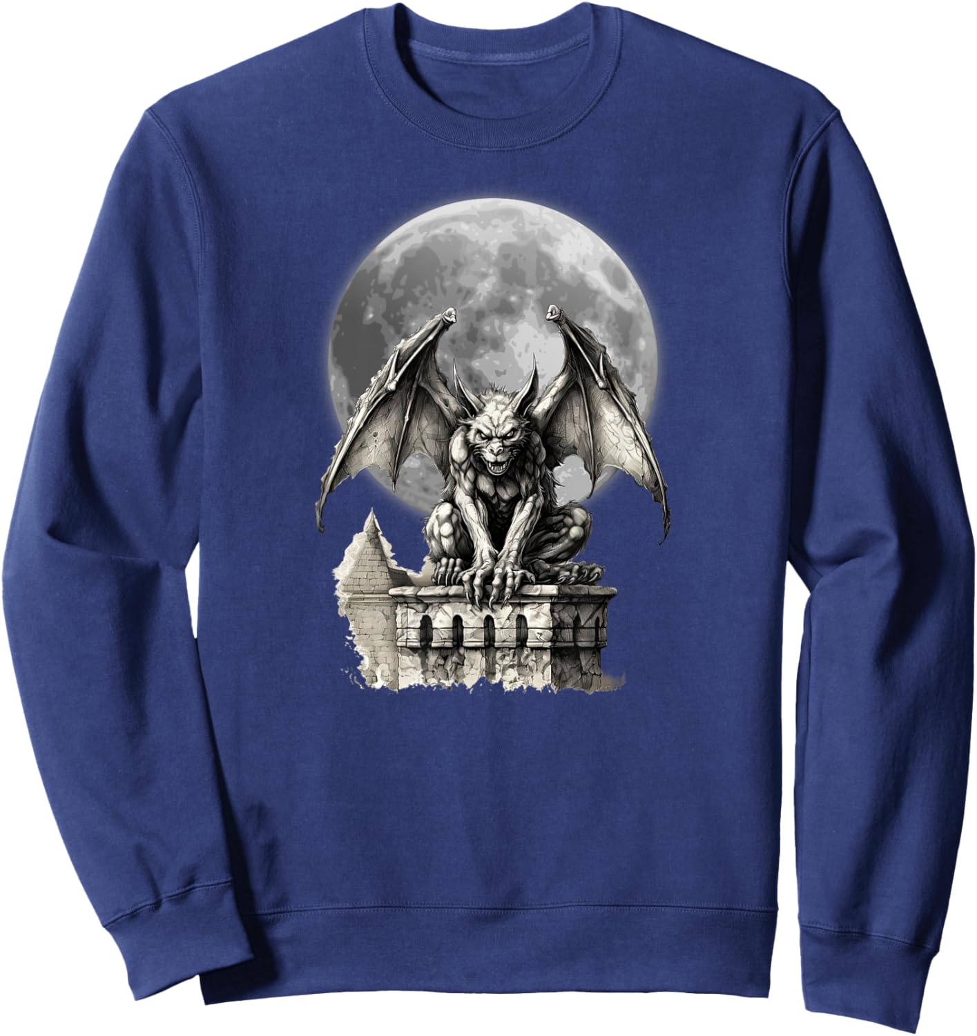 Gargoyle Full Moon Gothic Architecture Goth Dark Aesthetic Sweatshirt - Sweatshirt | Navy