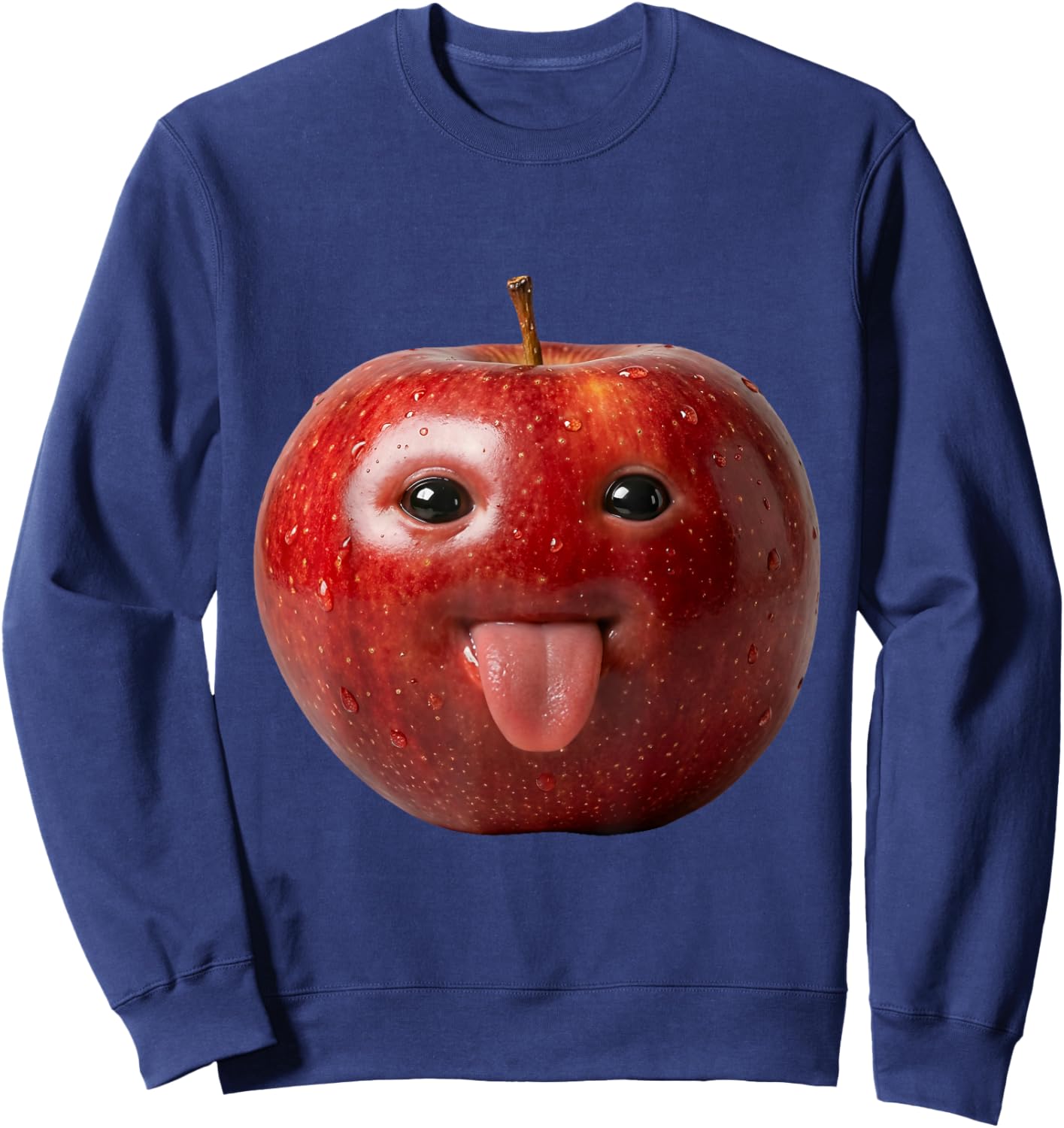 AI Apple with Tongue Funny Meme Silly AI Apple Humor Sweatshirt - Sweatshirt | Navy