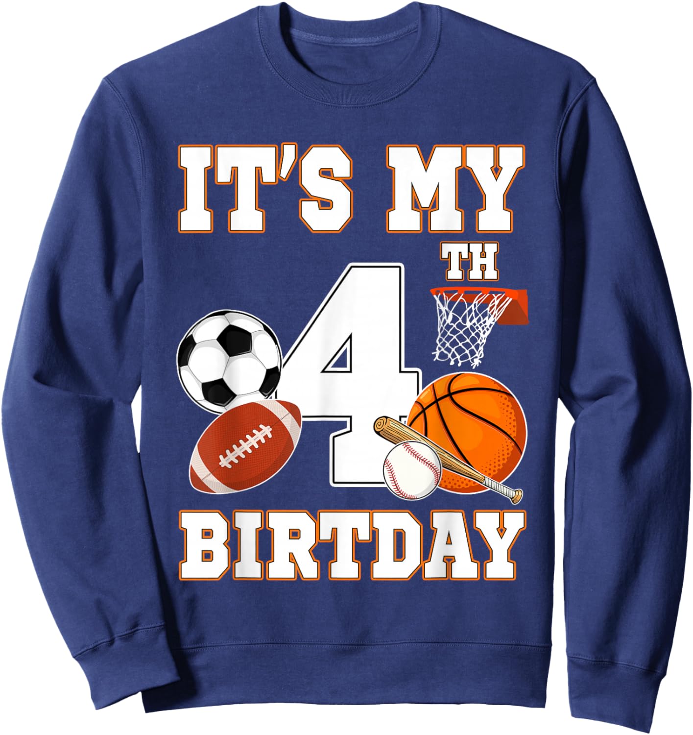 It's my 4th Birthday Sport Balls 4 Year Old Kids Party Sweatshirt - Sweatshirt | Navy