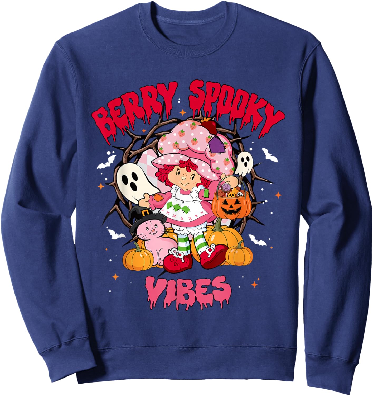 Berry Spooky Vibes Halloween Strawberry Ghost Girls Spooky Sweatshirt - Sweatshirt | Navy