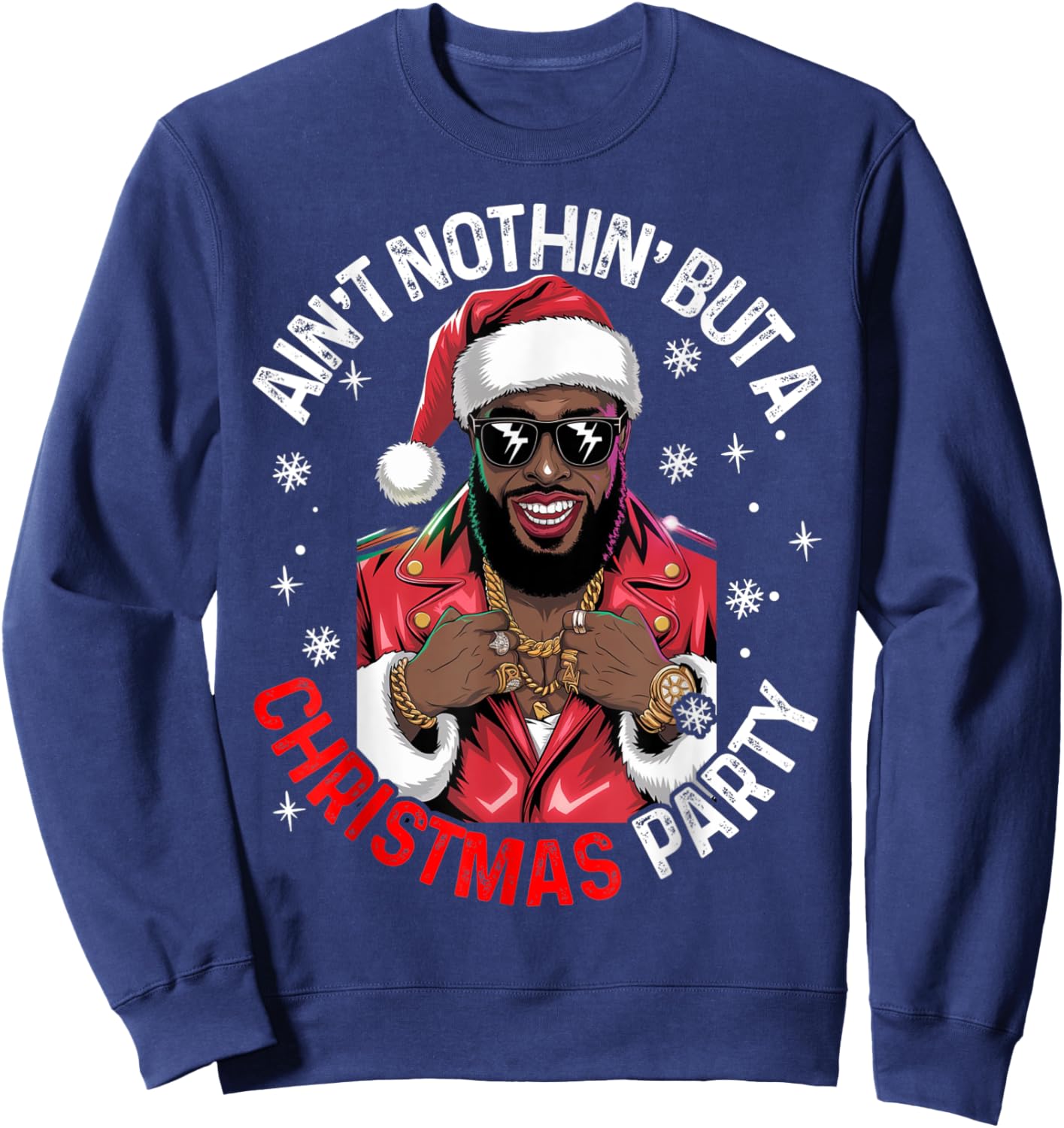 Black African American Santa Claus Christmas Pajama MenWomen Sweatshirt - Sweatshirt | Navy