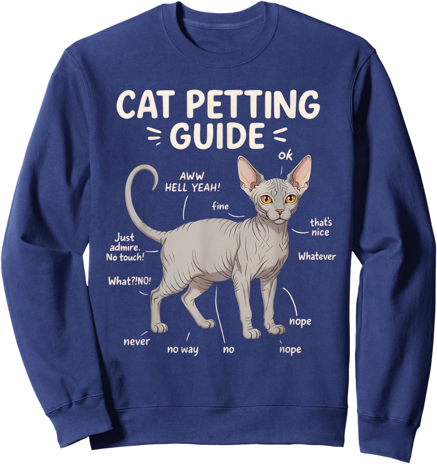 Sphynx Cat Petting Guide Funny Cat Lover Sweatshirt - Sweatshirt | Navy