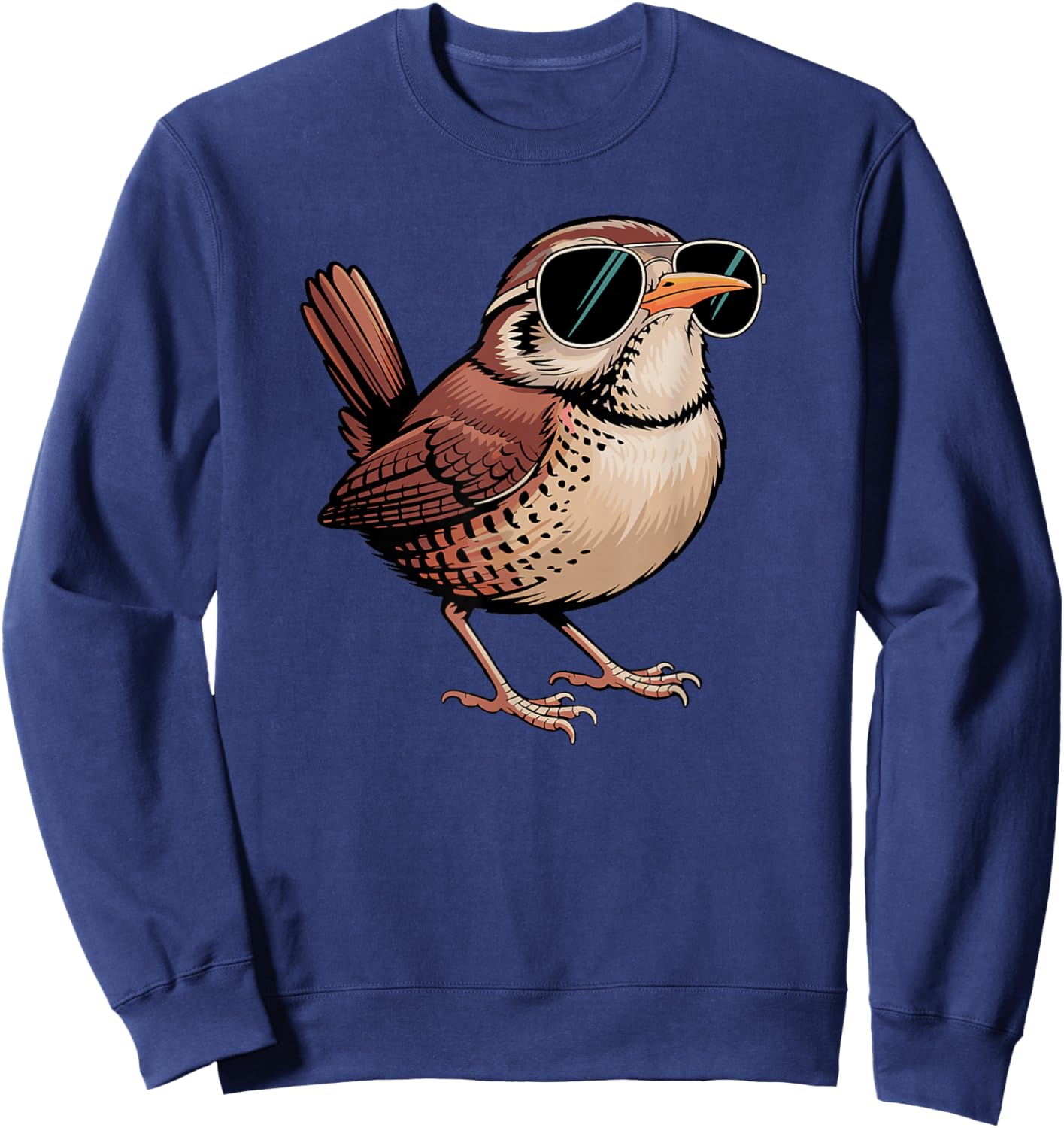 Cool Wren Wearing Sunglasses Bird Watching Lover Funny Humor Sweatshirt - Sweatshirt | Navy