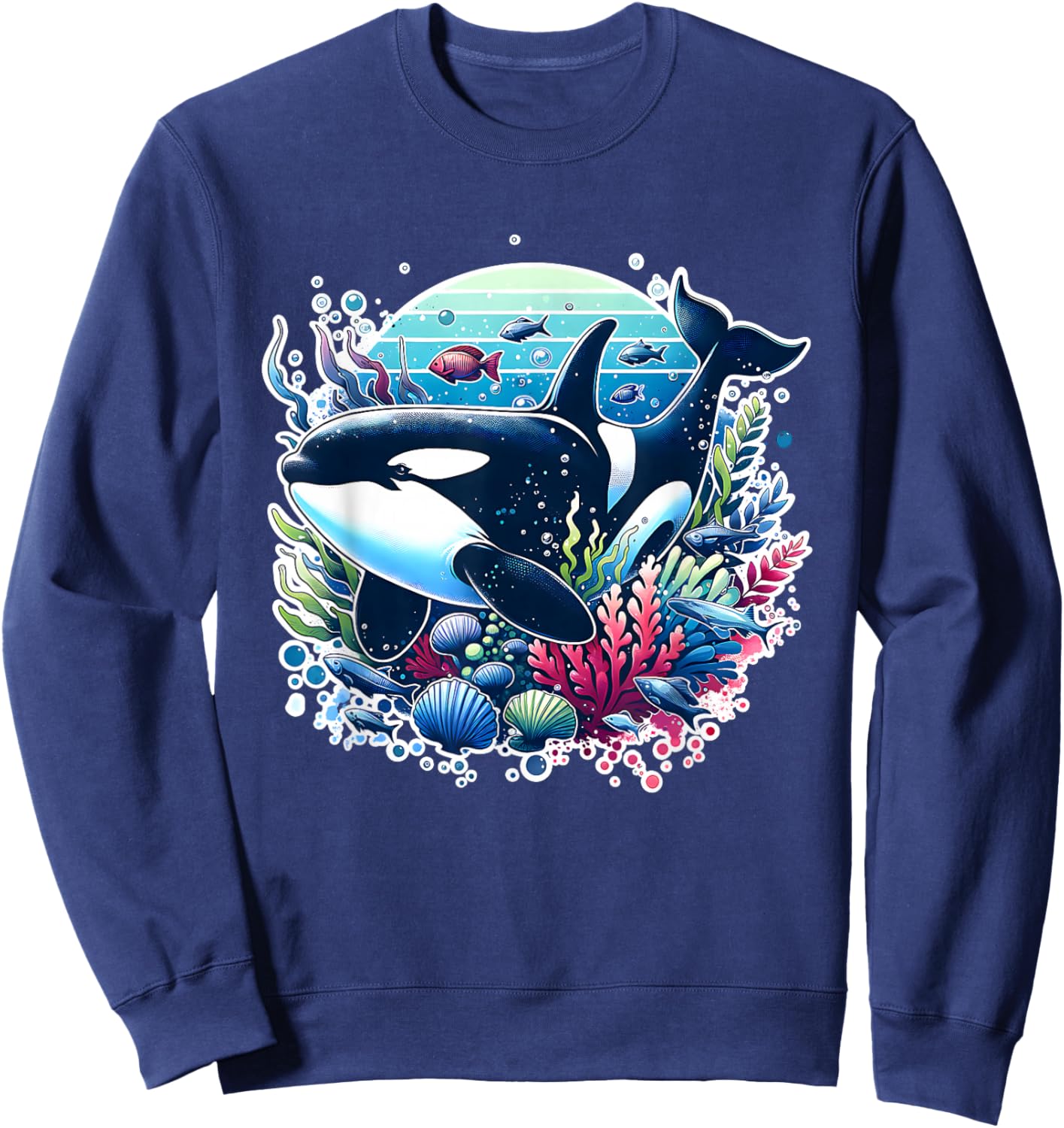 Orca Beautiful Whale Sea Animal Graphic Orca Sweatshirt - Sweatshirt | Navy