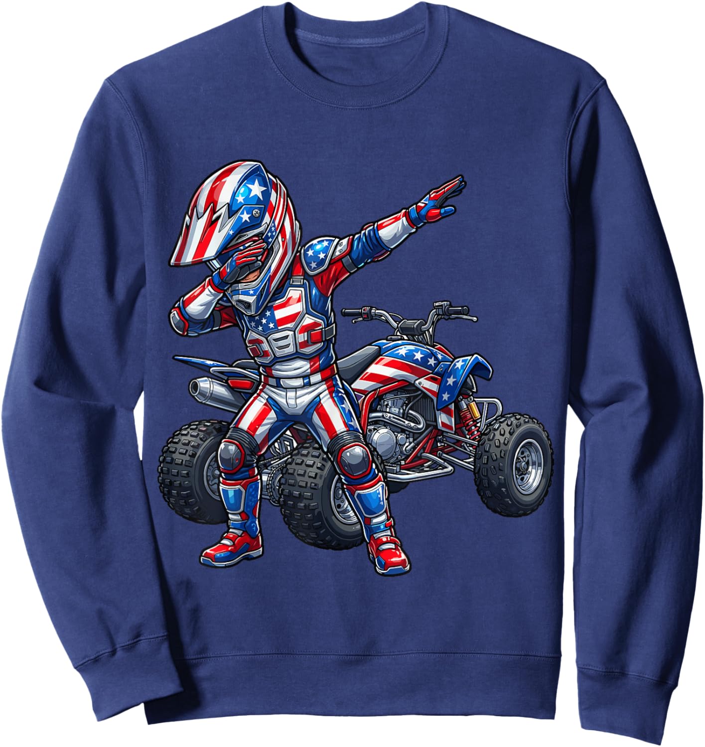 4 Wheeler ATV Quad USA American Flag Boys Kids Sweatshirt - Sweatshirt | Navy
