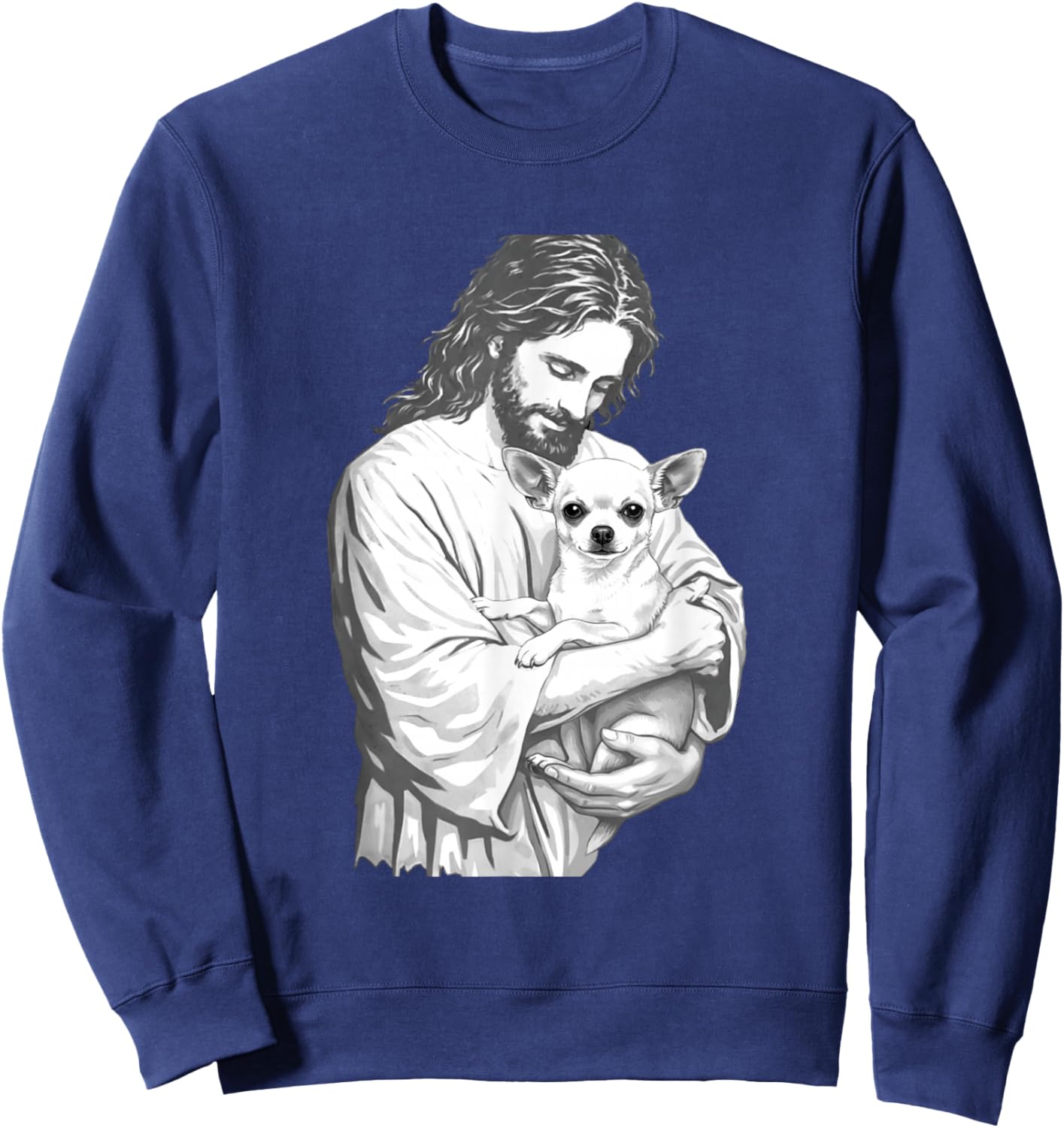 Jesus Holding Chihuahua Dog Christian Pet Lover Graphic Sweatshirt - Sweatshirt | Navy