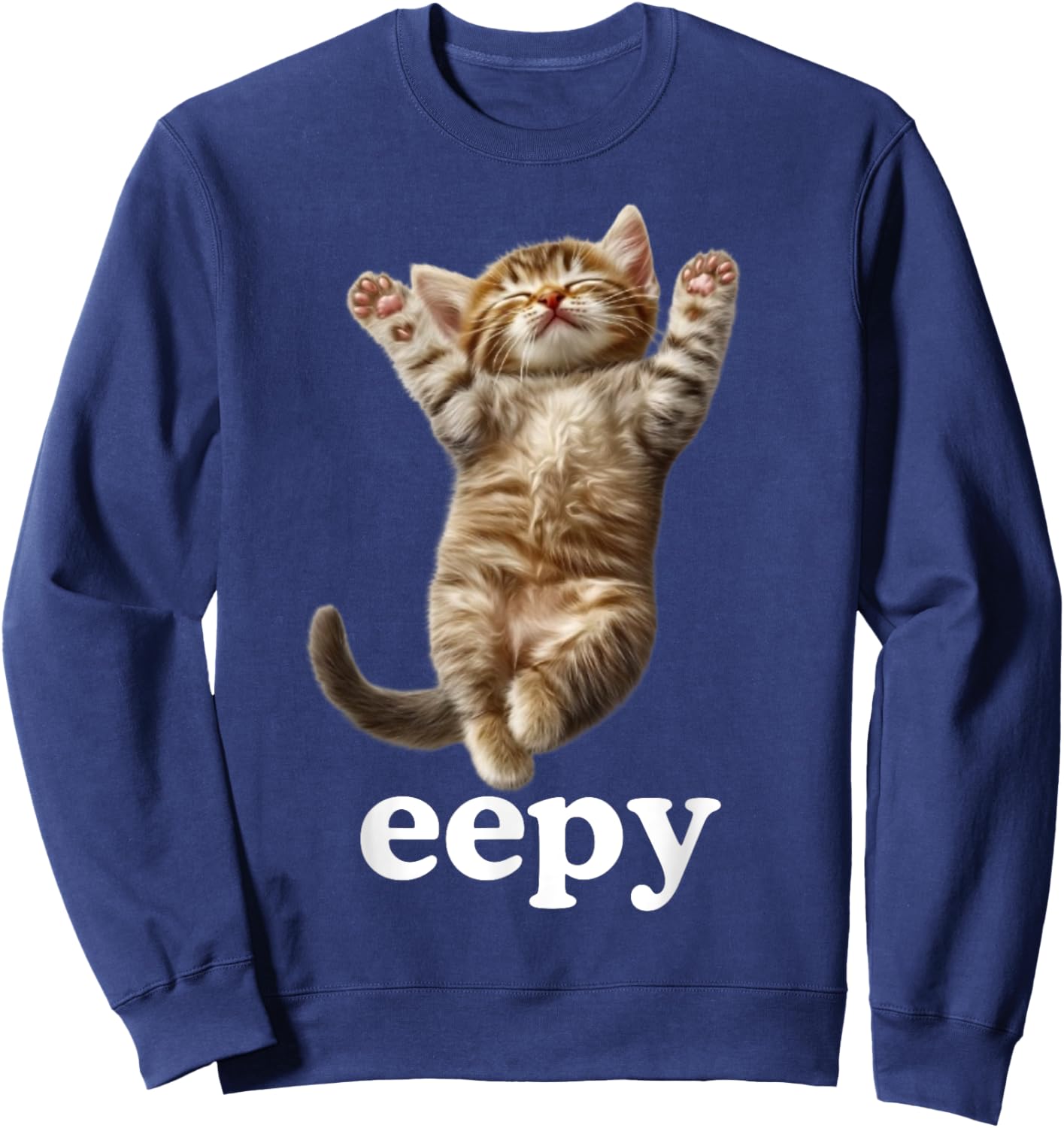 Adult Cat Meme , Black, Small, Short Sleeve Sweatshirt - Sweatshirt | Navy