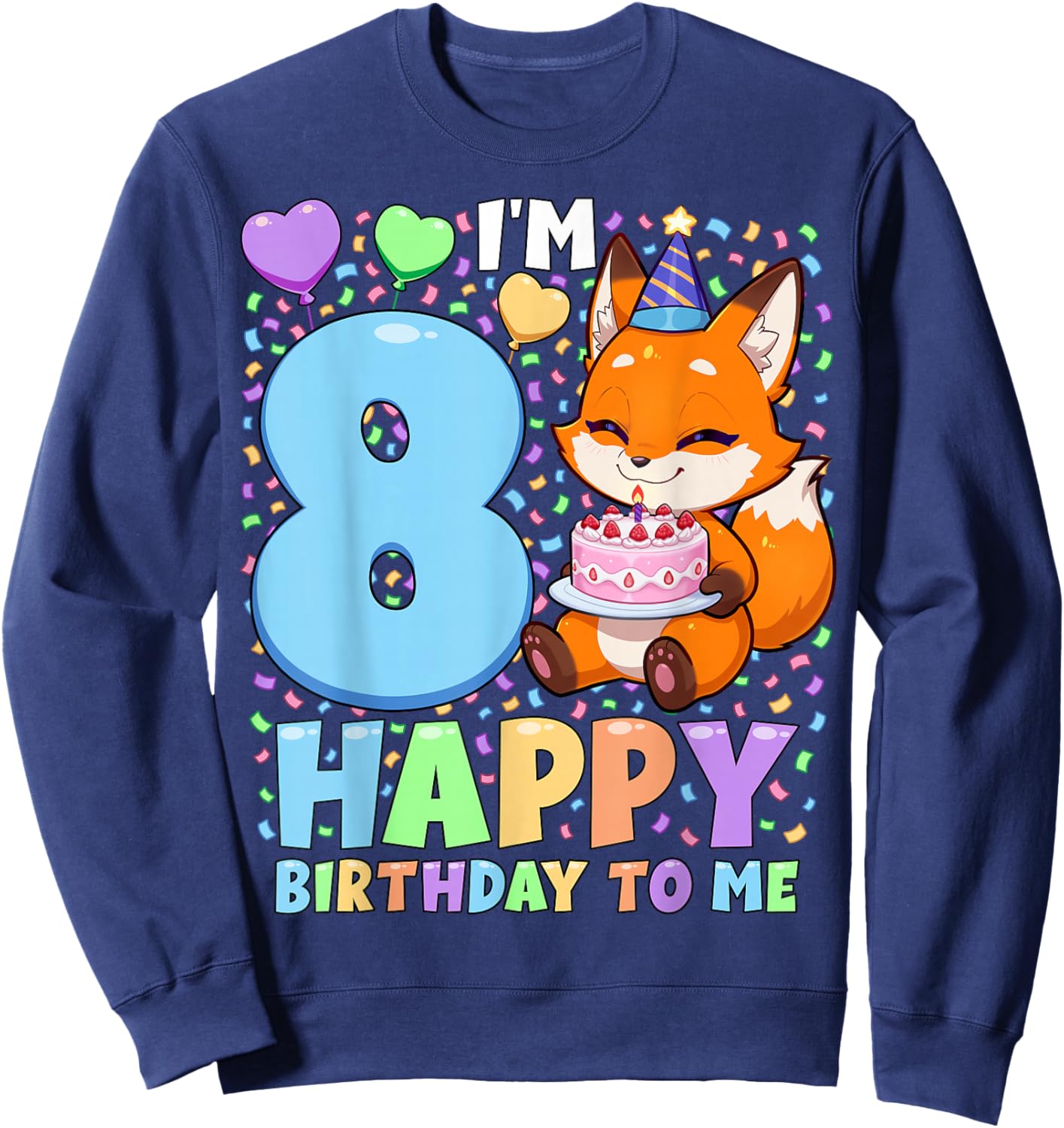 Fox Birthday Party Shirt | Boys 8th Birthday Fox Sweatshirt - Sweatshirt | Navy