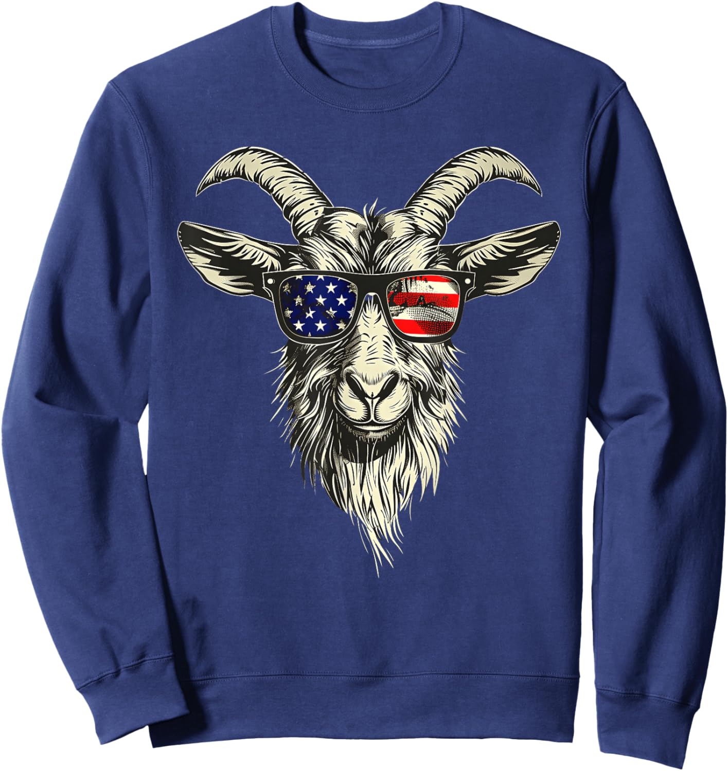 Cool Goat with Sunglasses and USA Flag Sweatshirt - Sweatshirt | Navy