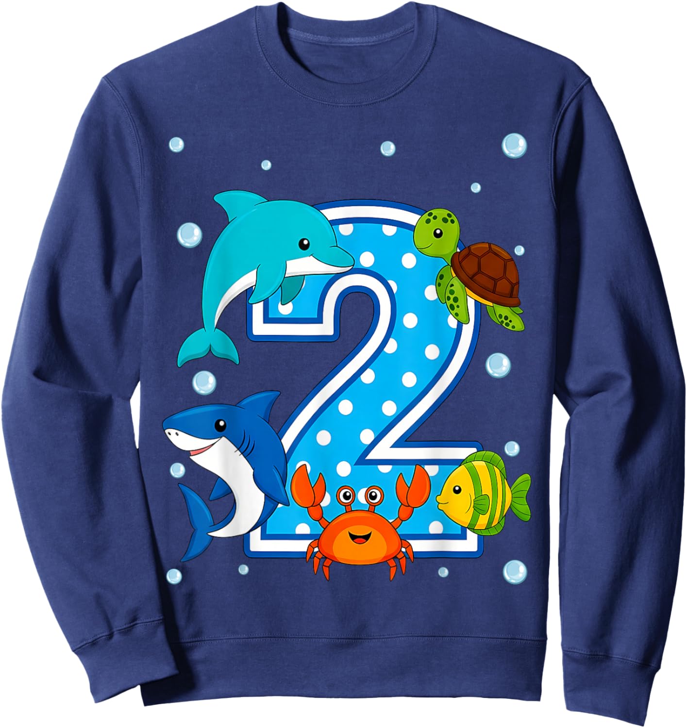 2nd Birthday Party 2 Year Old Sea Fish Aquarium Boy Sweatshirt - Sweatshirt | Navy
