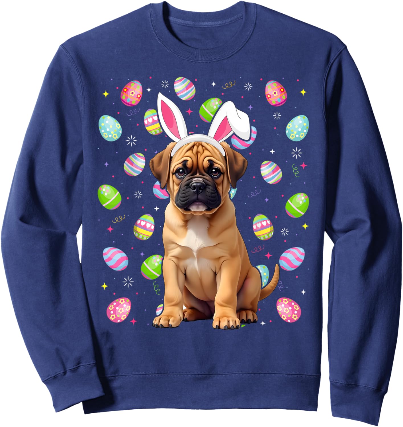 Bullmastiff Dog Easter Egg Hunt Bunny Ear Bullmastiff Easter Sweatshirt - Sweatshirt | Navy