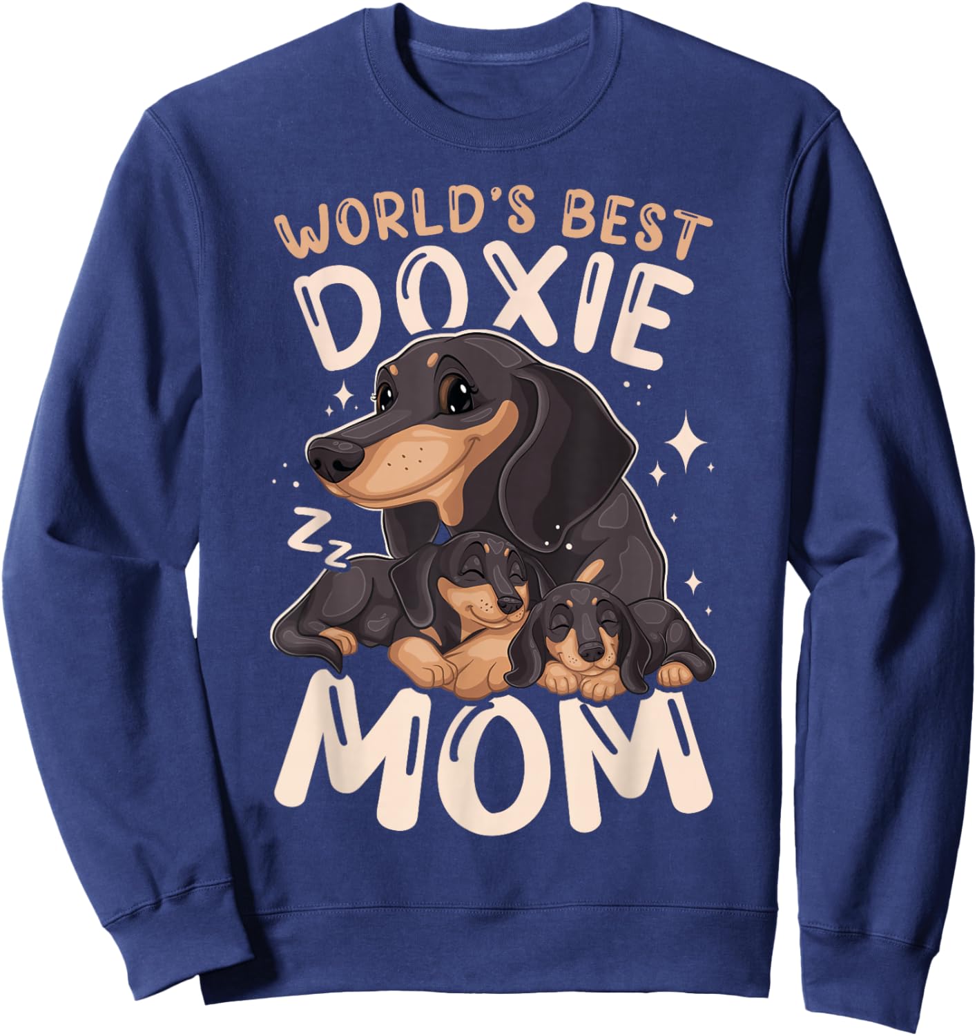 World's Best Doxie Mom, Dachshund with 2 Puppies Mothers Day Sweatshirt - Sweatshirt | Navy