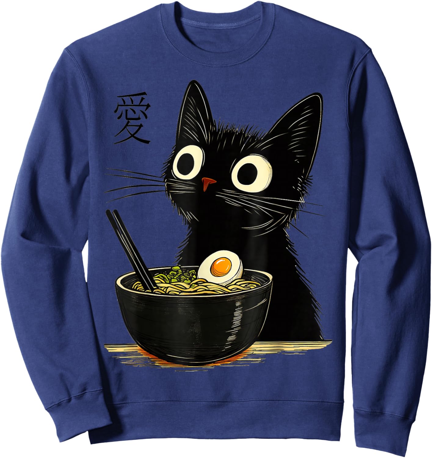 Cat Ramen Japanese, Kawaii Anime Noddles Cat Sweatshirt - Sweatshirt | Navy