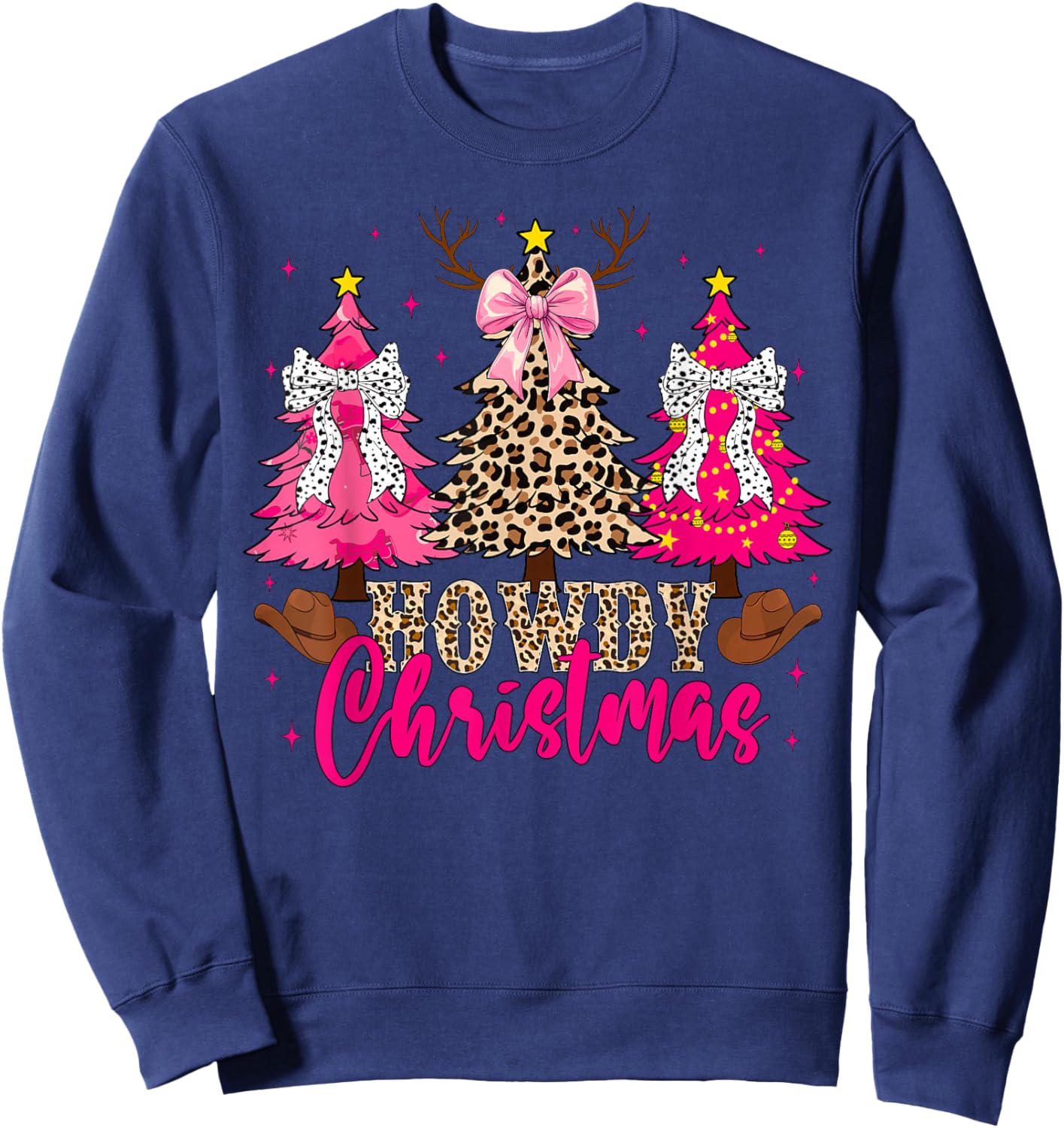 Howdy Christmas Trees Cowgirl Western Coquette Bow Women Kid Sweatshirt - Sweatshirt | Navy
