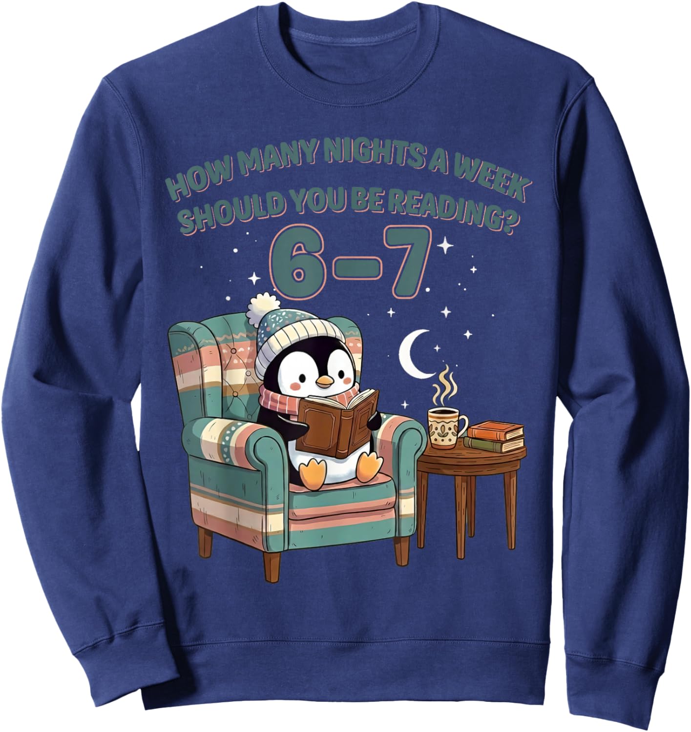 Penguin Reading 67 Six Seven Funny Bookworm Cozy Reader Gift Sweatshirt - Sweatshirt | Navy
