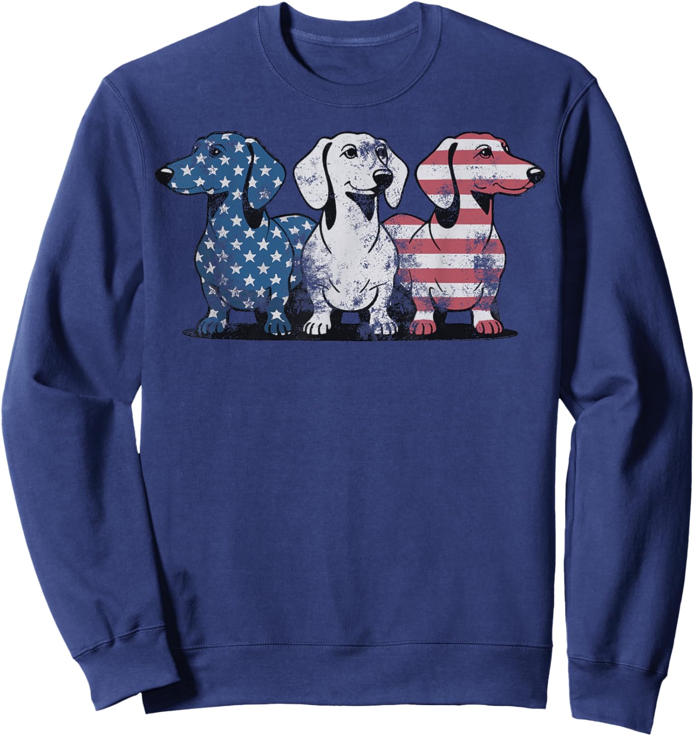 Patriotic Dachshund Dog USA Flag Sunglasses 4th of July Sweatshirt - Sweatshirt | Navy