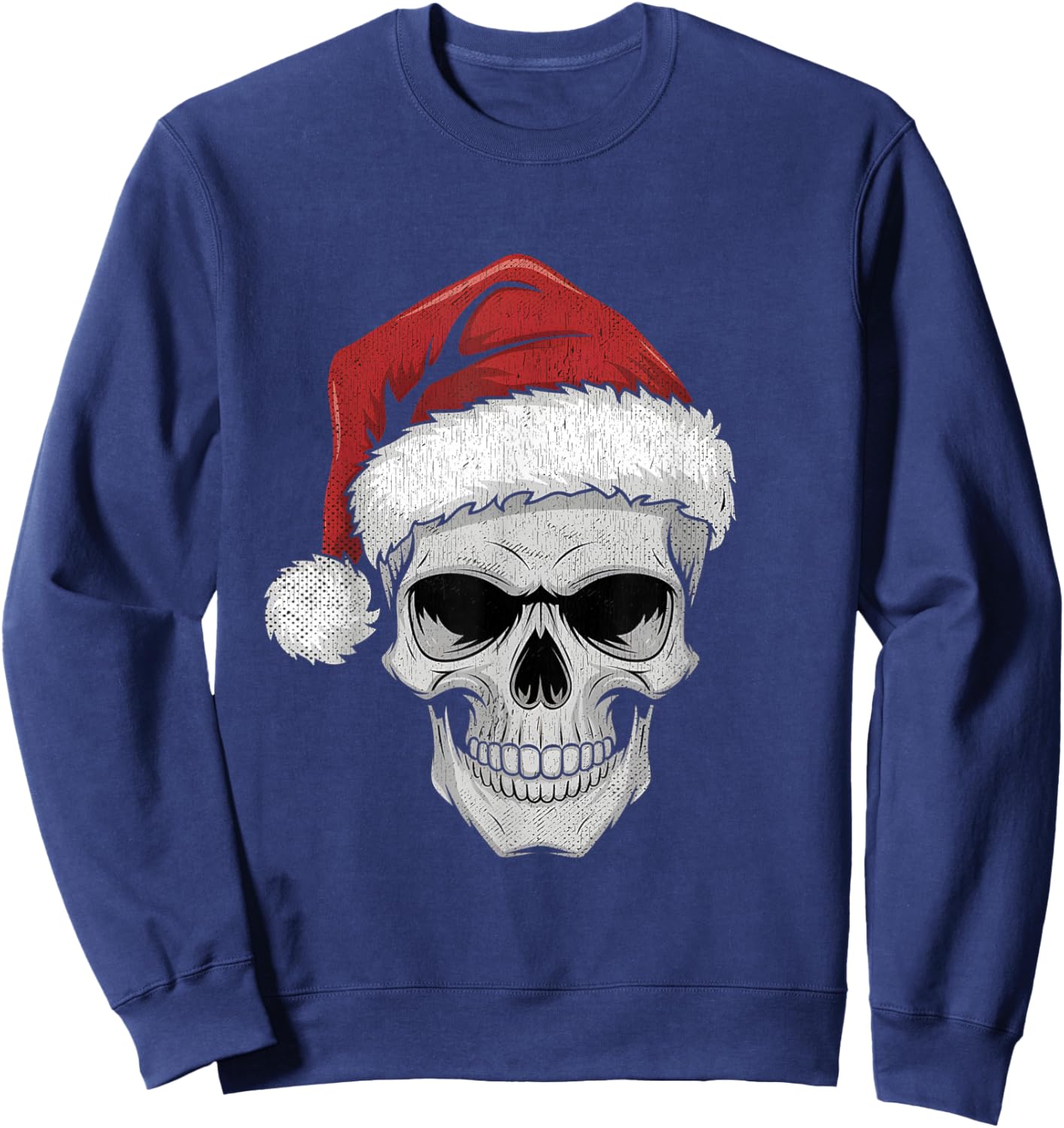 Santa Hat Skull Heavy Metal Goth Sarcastic Rock Christmas Sweatshirt - Sweatshirt | Navy