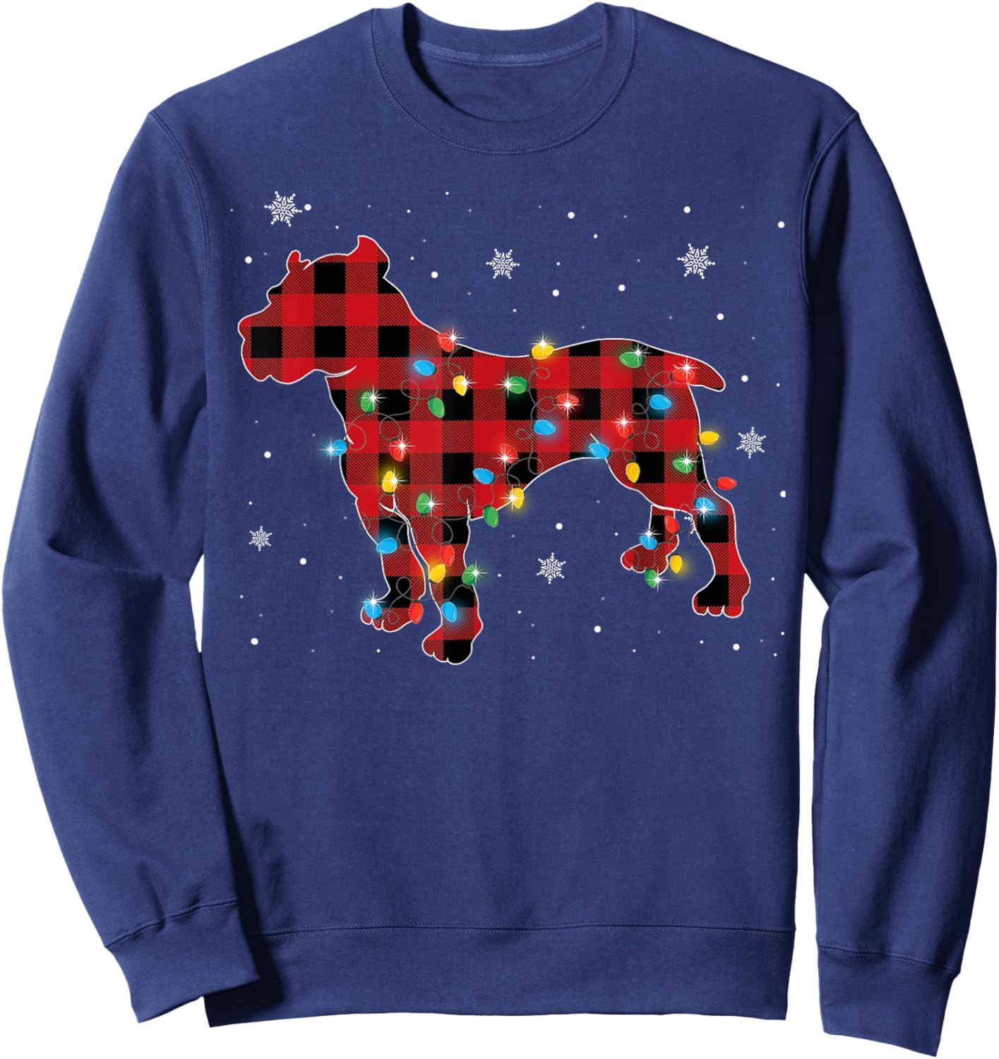 Pajamas Red Plaid Pitbull Christmas Lights Puppy Lovers Sweatshirt - Sweatshirt | Navy
