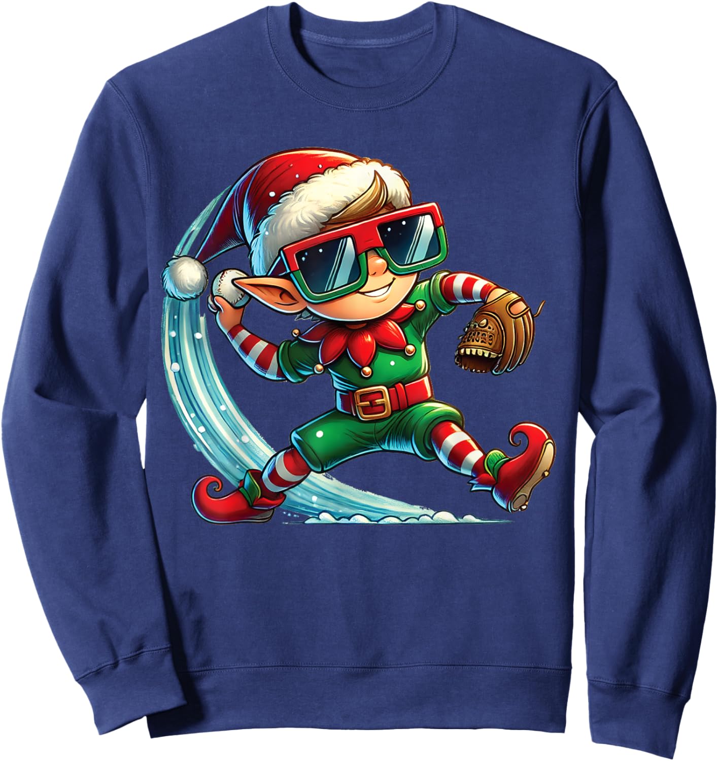 Elf Playing Baseball as Pitcher Boys Kids Teens Christmas Sweatshirt - Sweatshirt | Navy