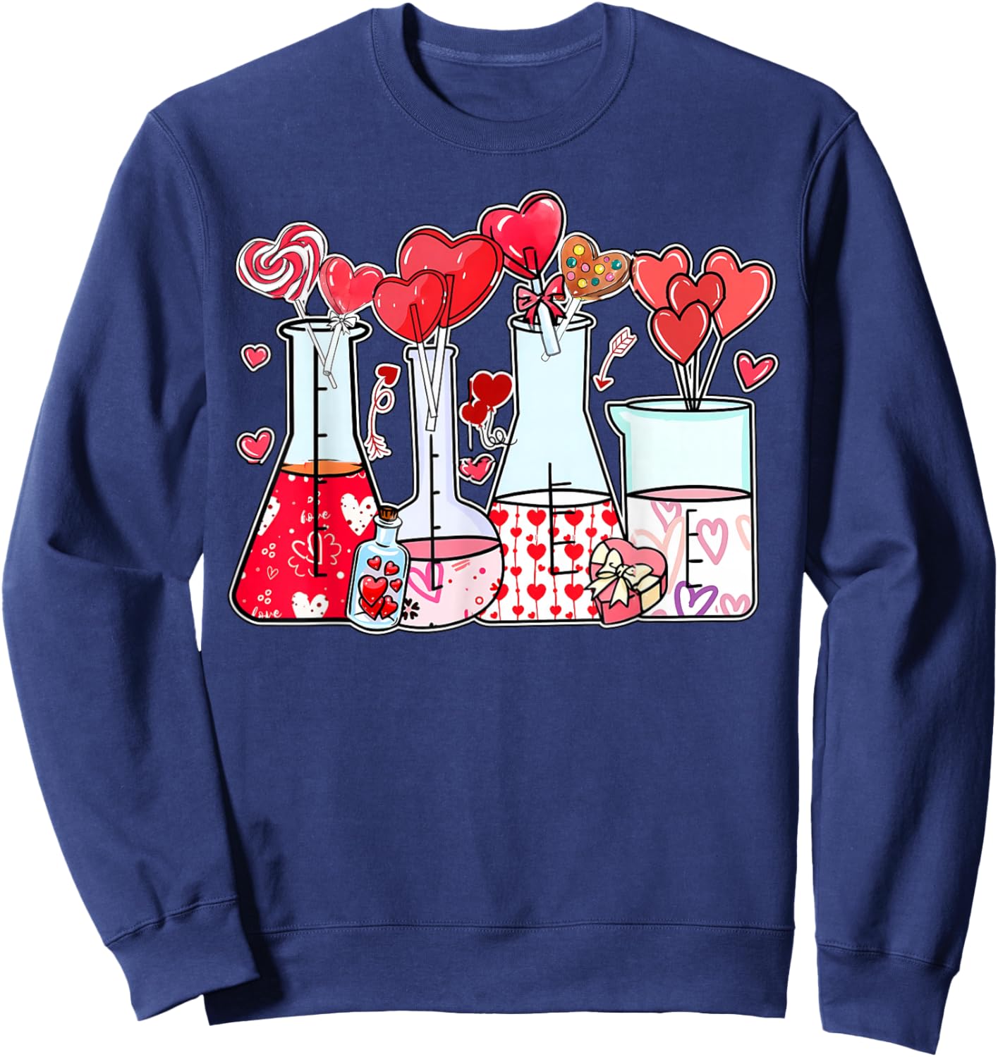 Beaker Test Tube Heart Laboratory Valentines Science Teacher Sweatshirt - Sweatshirt | Navy