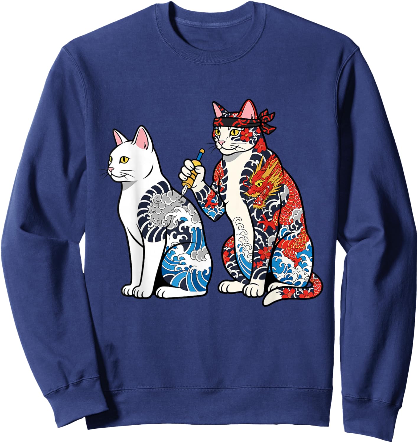 Cat Tattooing Cat Funny Meme Inked Kitty Humor Tattoo Artist Sweatshirt - Sweatshirt | Navy