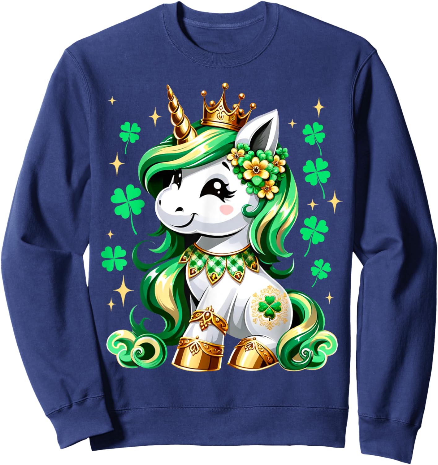 Cute Unicorn Shamrock St Patricks Day Girls Kids Lepricorn Sweatshirt - Sweatshirt | Navy