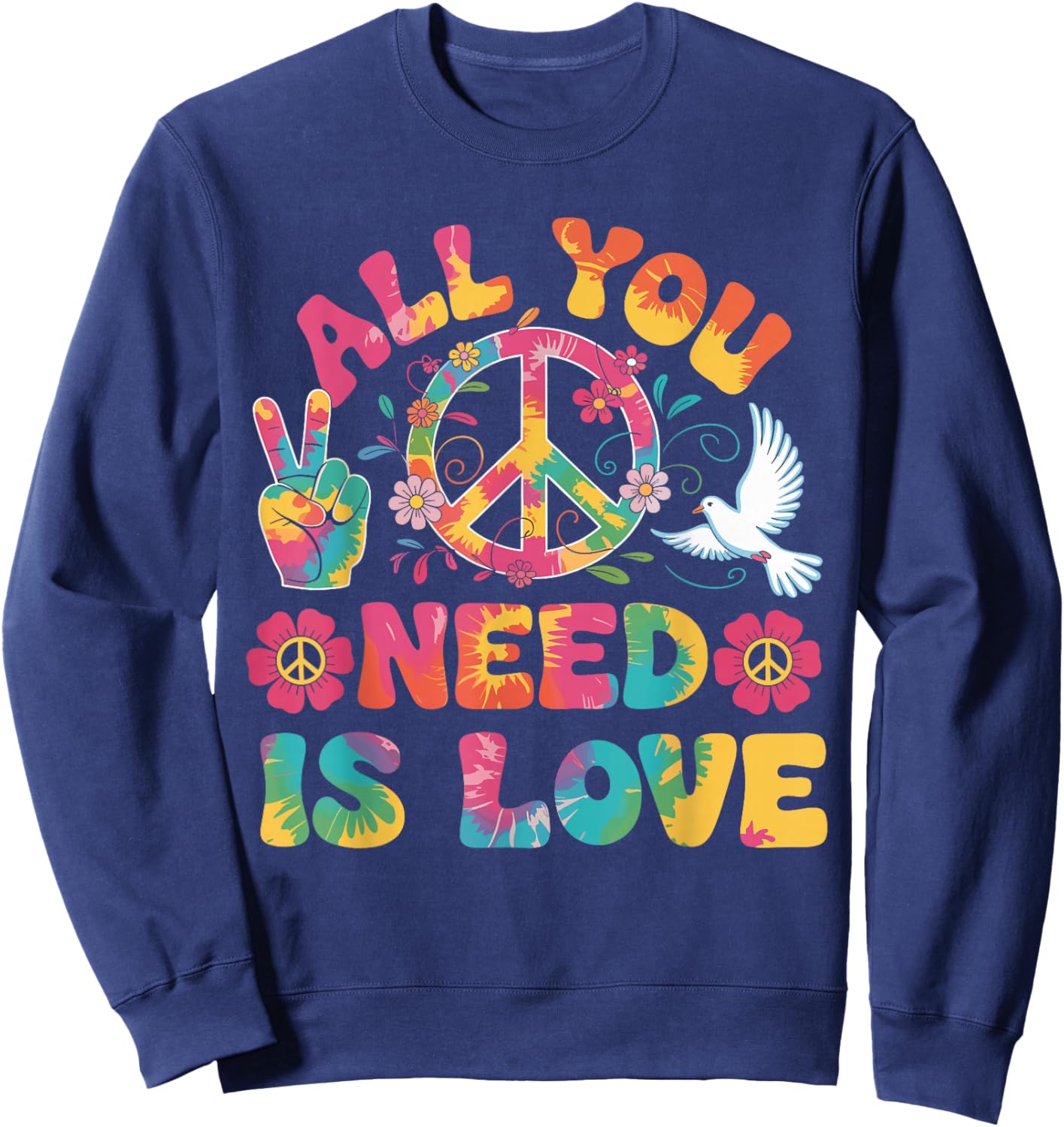 All You Need Is Love Costume Hippie 60s 70s Carnival Sweatshirt - Sweatshirt | Navy