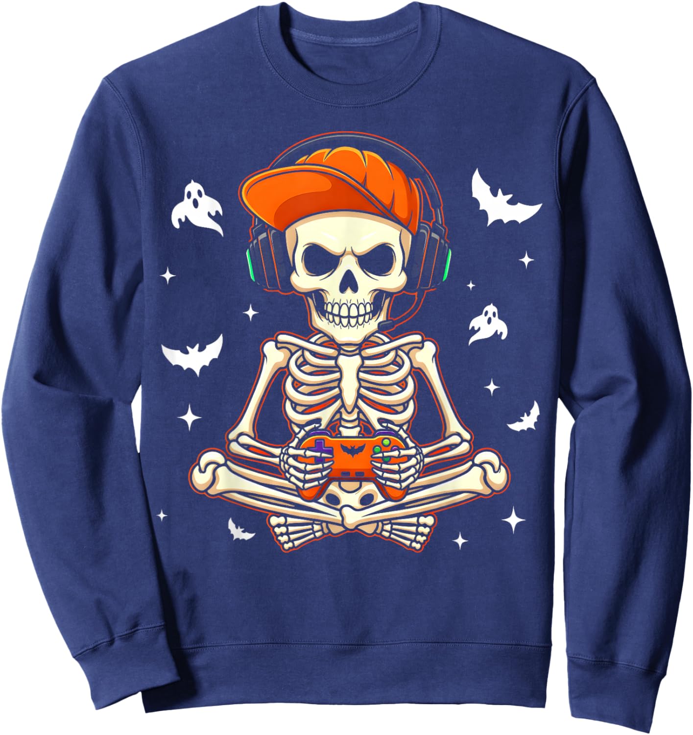 Funny Gaming Hallowen Skeleton Gamer Video Kids Boys Sweatshirt - Sweatshirt | Navy