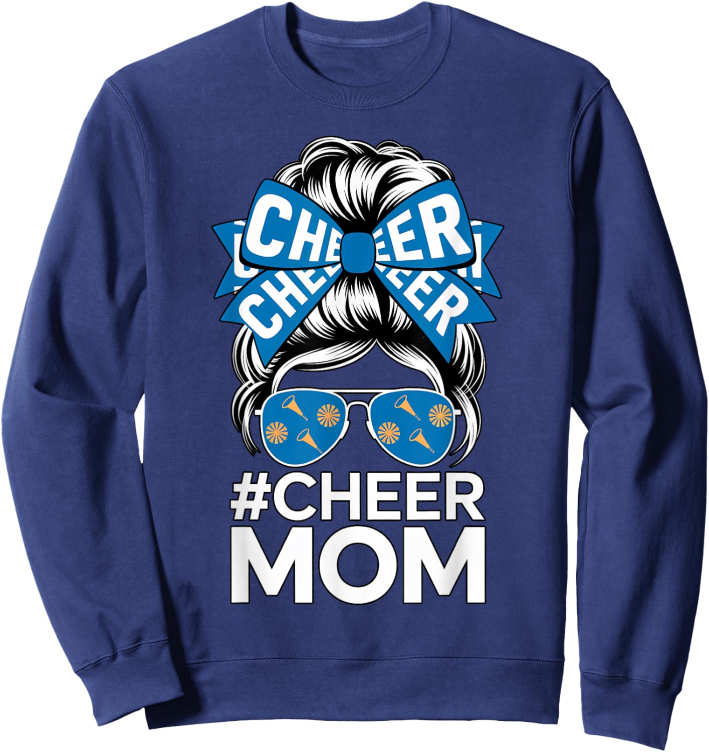 Cheer Mom Sports Fan Bow Sunglasses Cheerleading Support Sweatshirt - Sweatshirt | Navy
