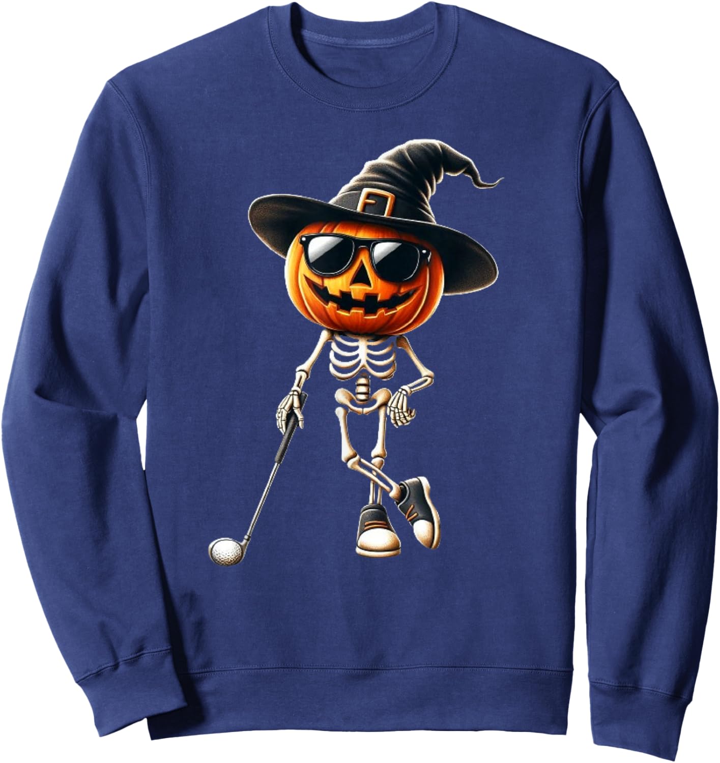 Skeleton Golf Pumpkin Golfing Golfer Halloween Costume Idea Sweatshirt - Sweatshirt | Navy