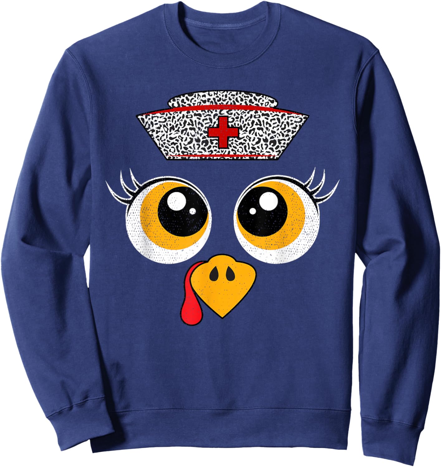Thanksgiving Scrub Tops Women Turkey Face Nurse Holiday Sweatshirt - Sweatshirt | Navy