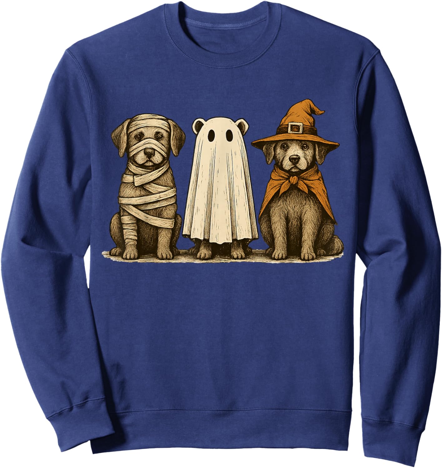 Cute Halloween Dogs Ghost Witch Mummy Funny Costume Sweatshirt - Sweatshirt | Navy