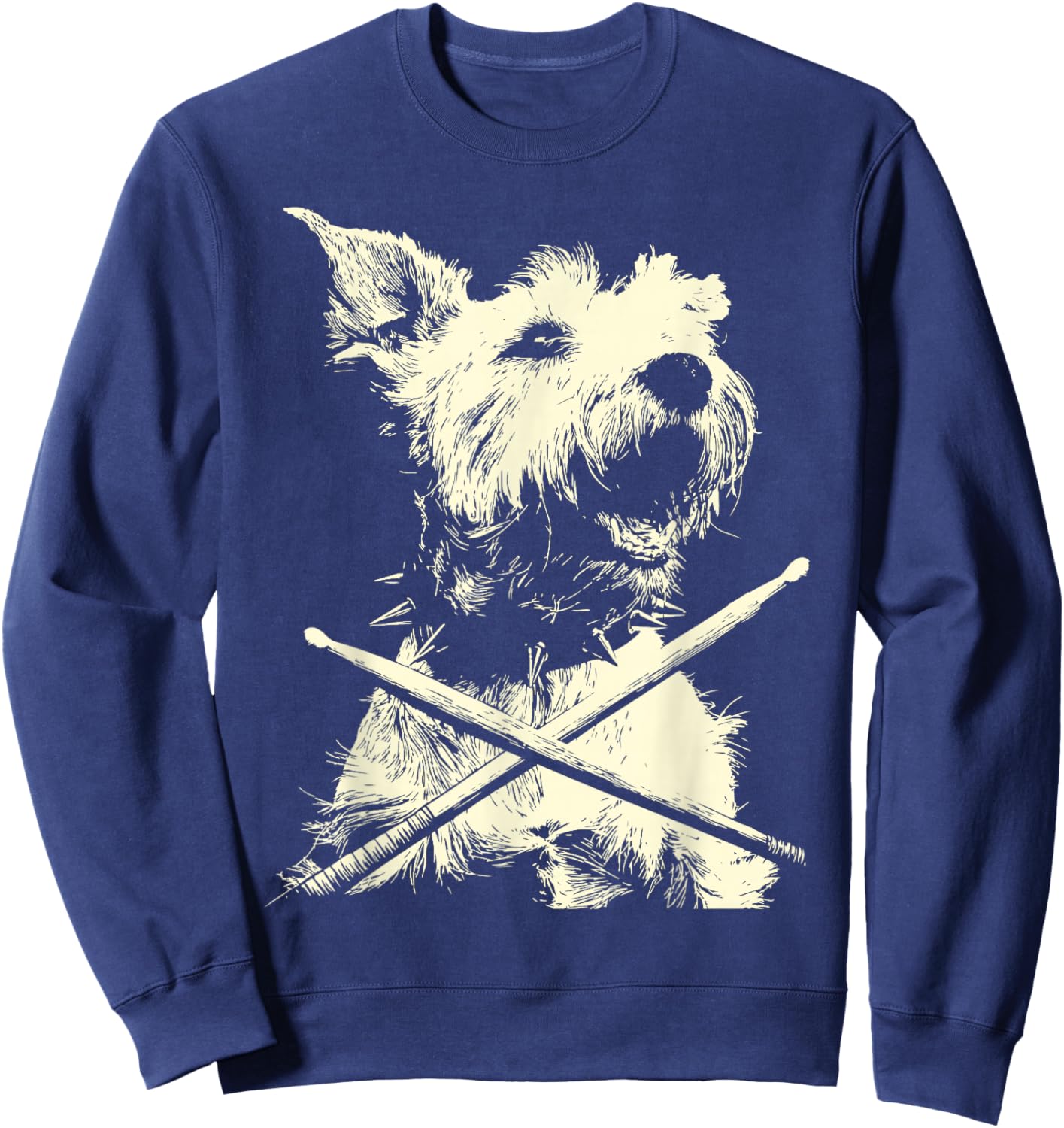 Schnauzer Playing Drums Funny Musician Dog Drummer Punk Sweatshirt - Sweatshirt | Navy
