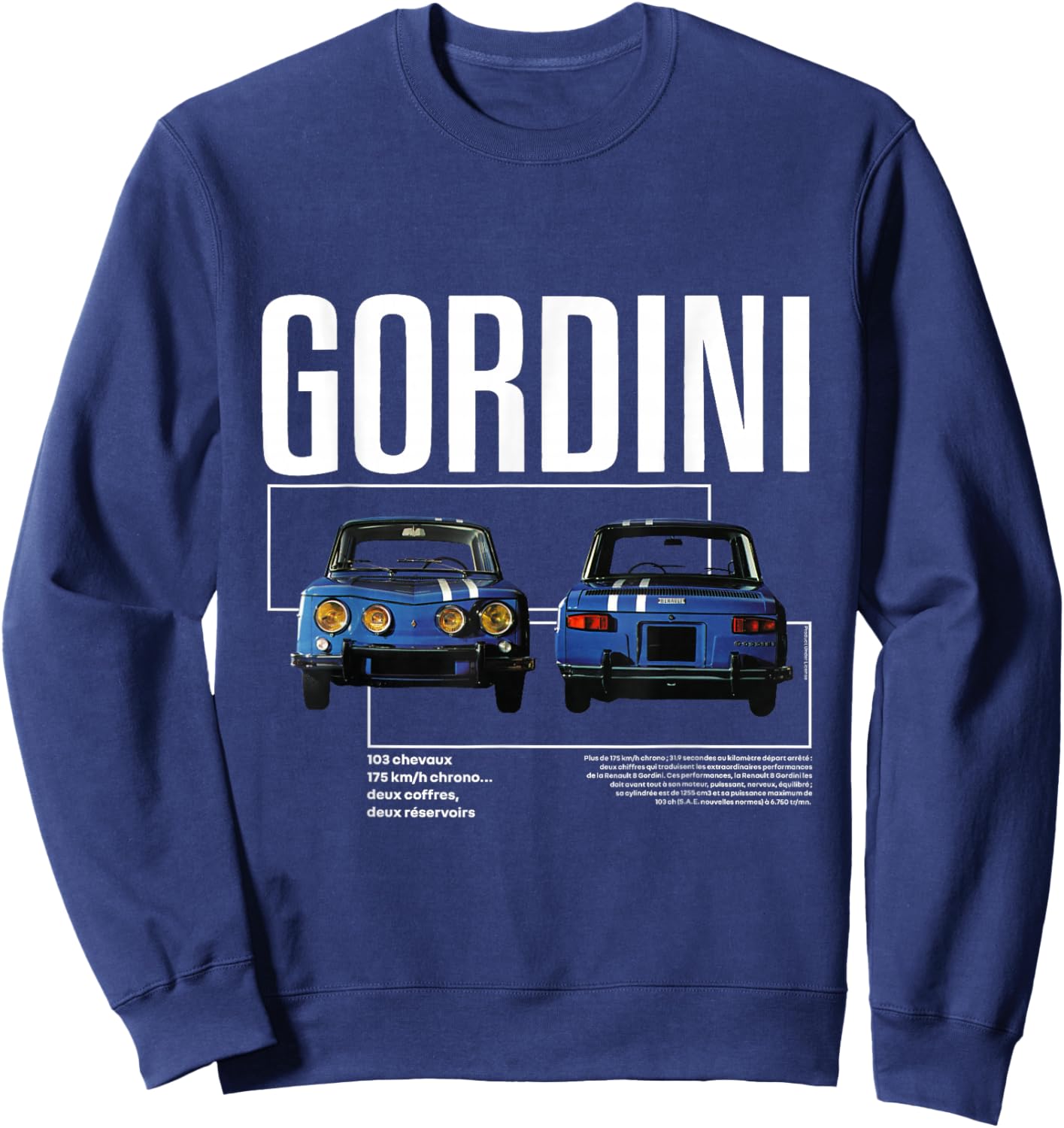 Renault Gordini Rally Racing Stripe Voiture Rétro Publicité Sweatshirt - Sweatshirt | Navy