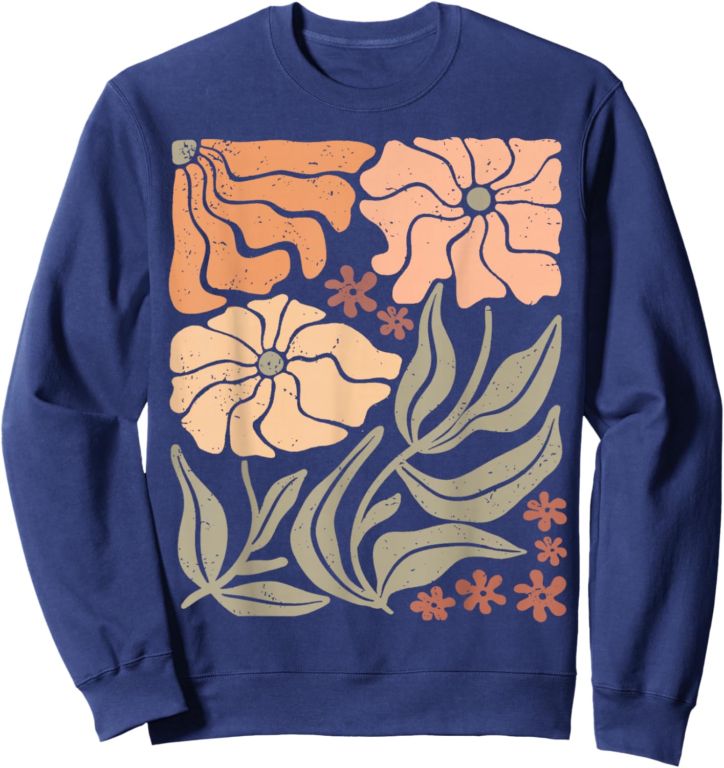Boho Matisse Wildflower Distressed Pastel Floral Sweatshirt - Sweatshirt | Navy