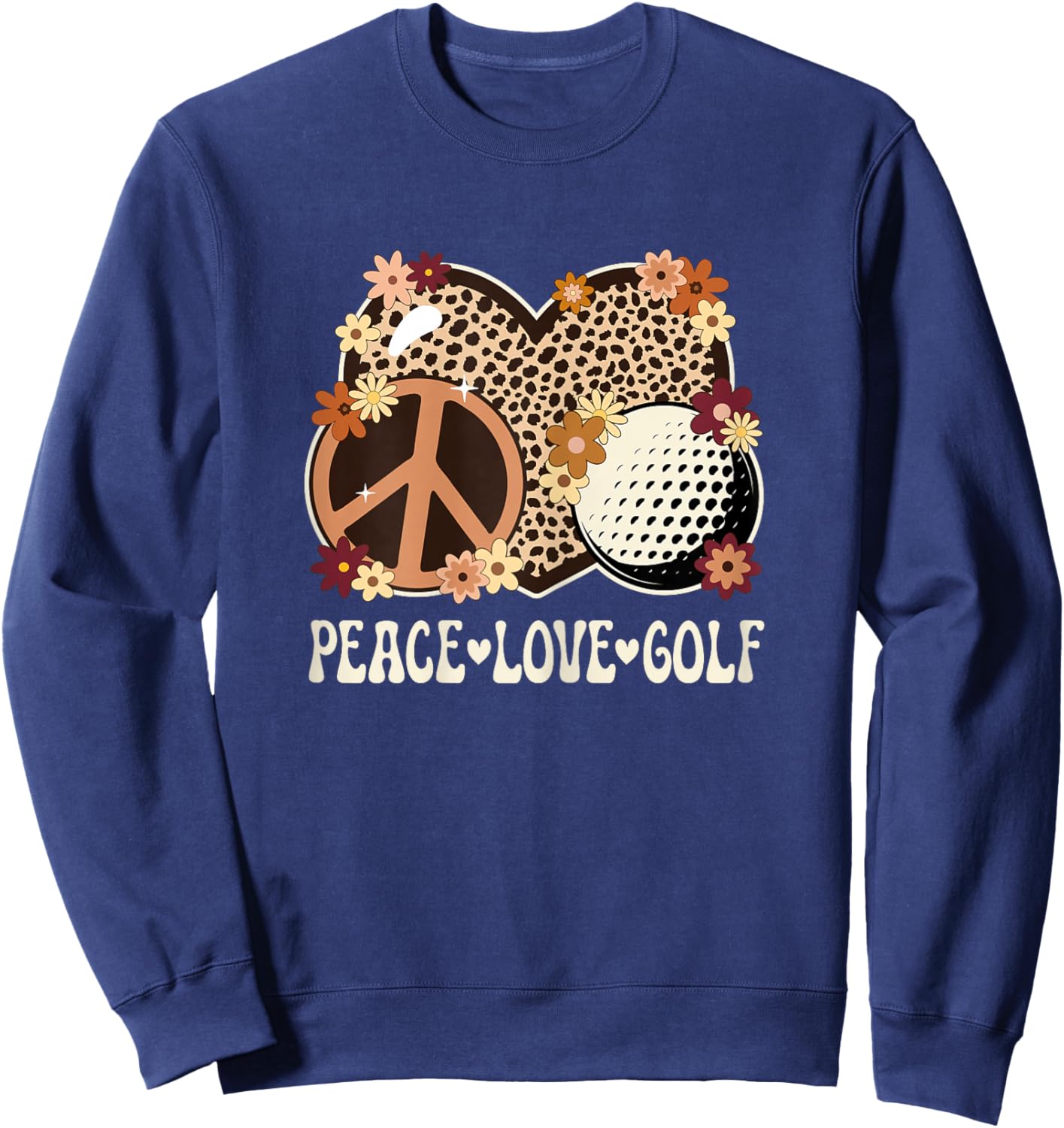 Peace Love Golf Lover Outfit Cheetah Print Women Girls Golf Sweatshirt - Sweatshirt | Navy