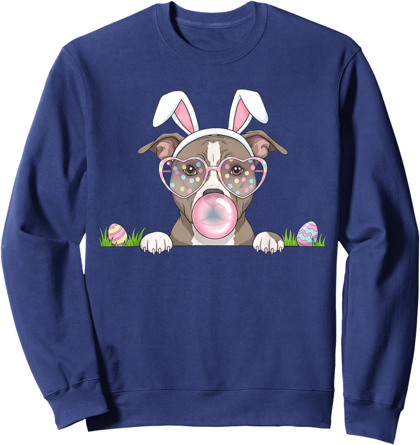 Pitbull Bunny Bubble Gum Easter Day Kids Sweatshirt - Sweatshirt | Navy