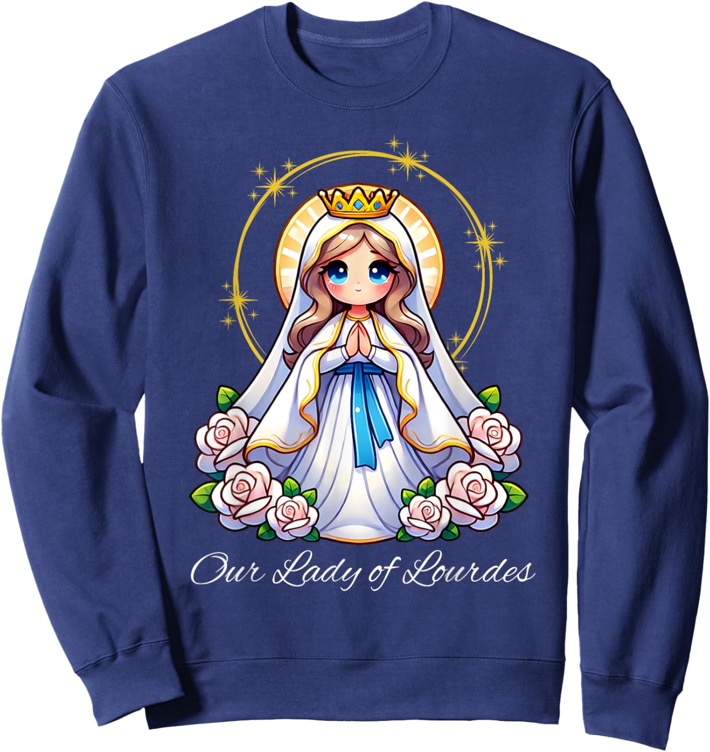 Our Lady of Lourdes Pray Mary Cute Women Catholic Girls kids Sweatshirt - Sweatshirt | Navy