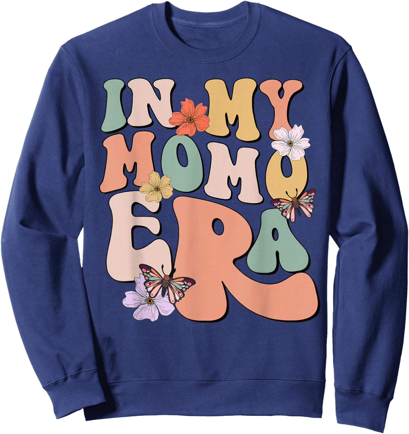 Retro Groovy In My Momo Era Butterfly Mother's Day Sweatshirt - Sweatshirt | Navy