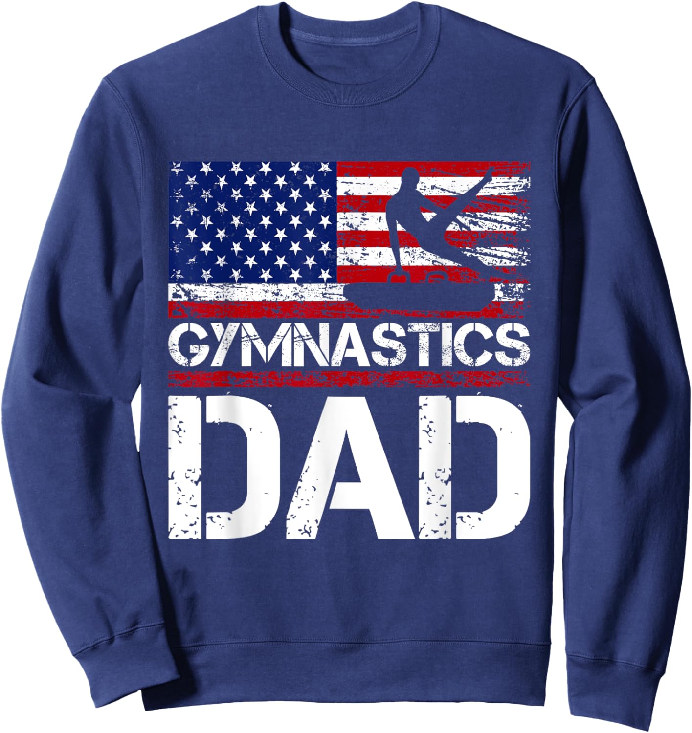 Vintage Gymnastics Dad American Flag USA father 4th of july Men Sweatshirt - Sweatshirt | Navy
