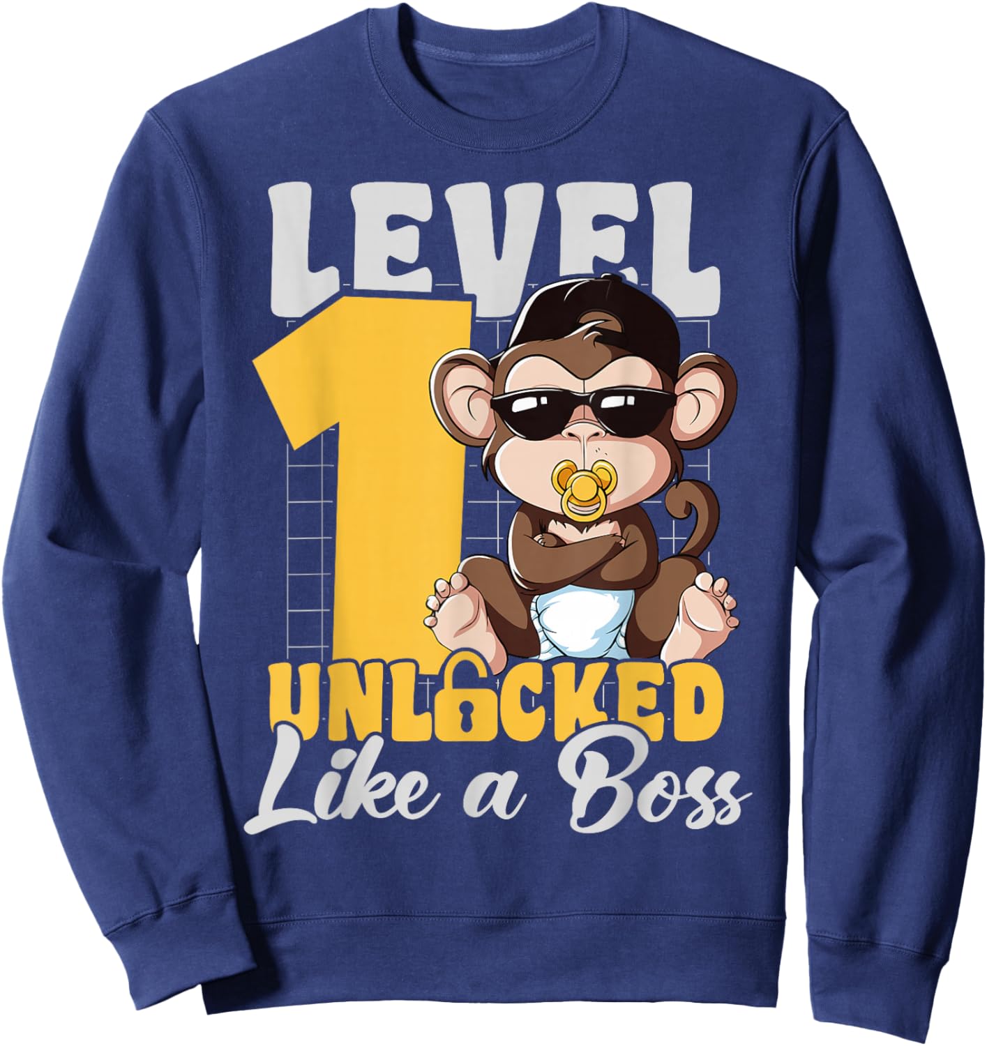 Turned 1 Year Like a Boss 1st Birthday Monkey Boy Girl Kids Sweatshirt - Sweatshirt | Navy