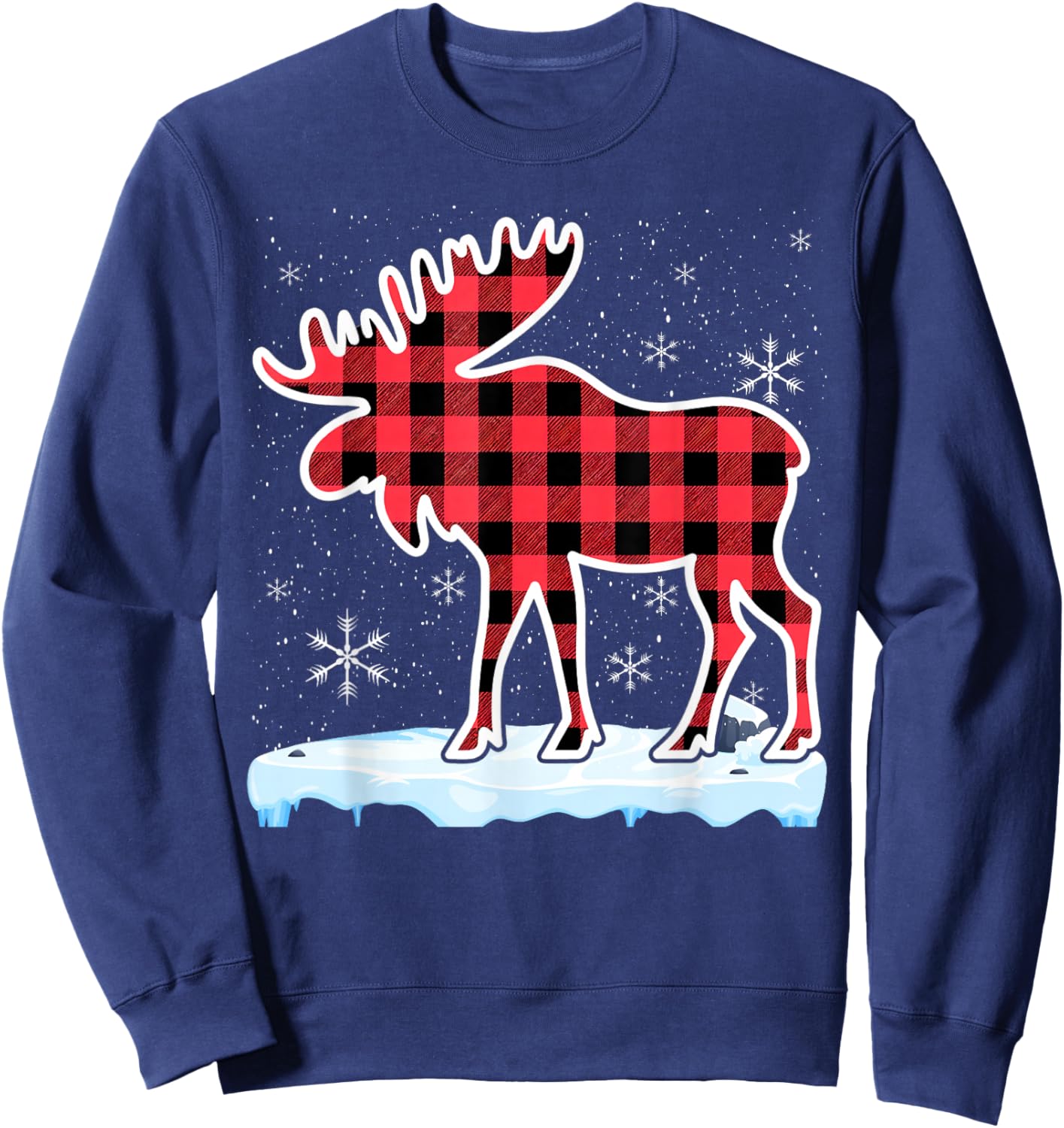 Moose Red Buffalo Plaid Matching Pajama Family Sweatshirt - Sweatshirt | Navy