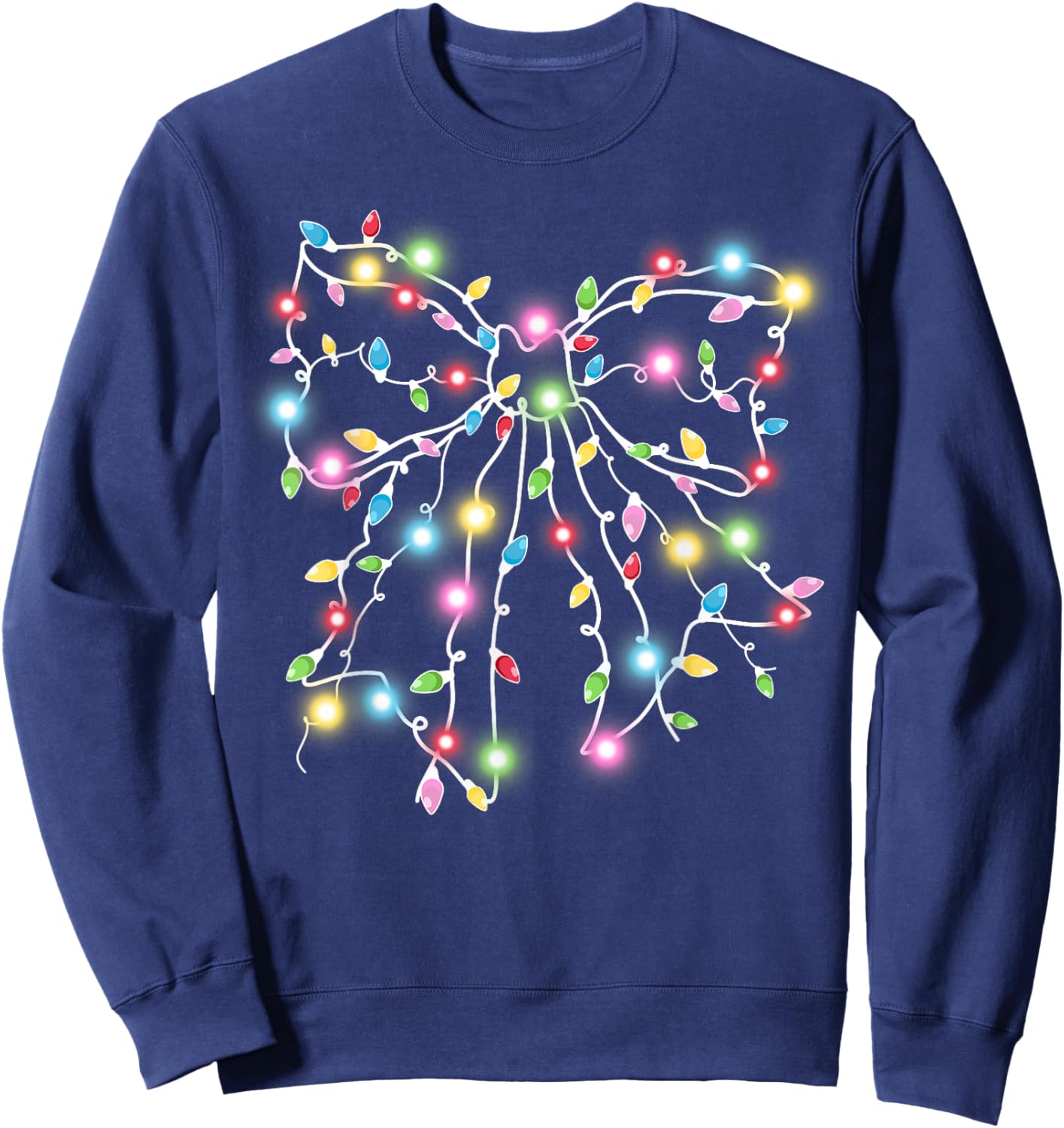 Colorful Christmas Lights Coquette Bow Holiday Women Girls Sweatshirt - Sweatshirt | Navy