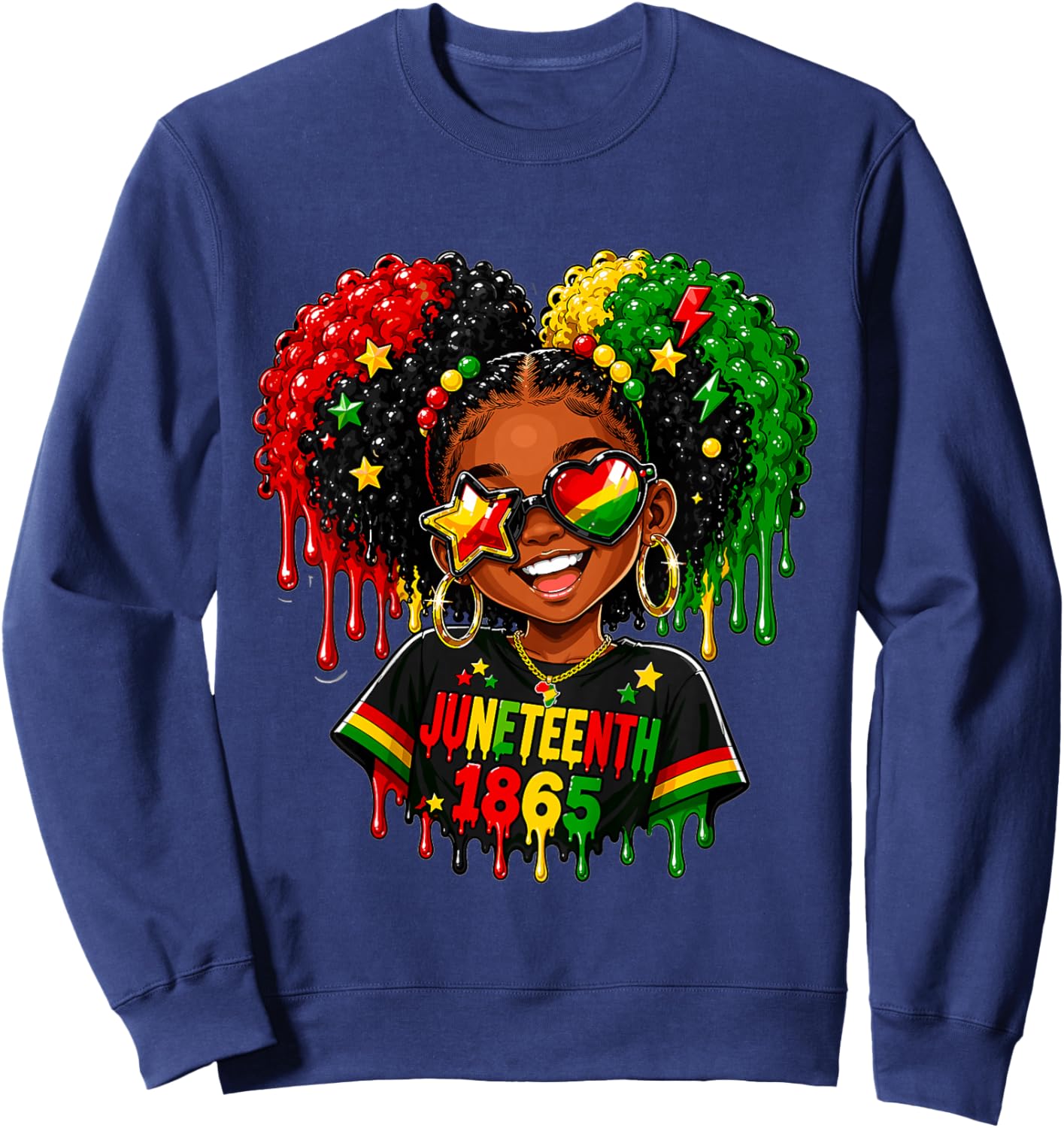 Kids Juneteenth Black Girl African Melanin Dripping 1865 Sweatshirt - Sweatshirt | Navy